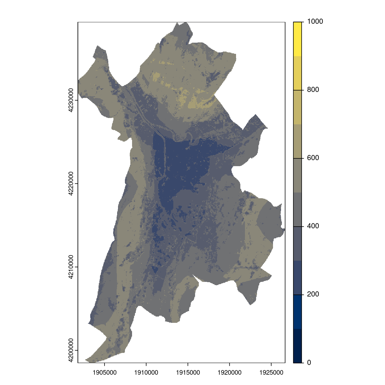 Projection des distributions potentielles contemporaine et futures jusqu'à l'horizon 2100 sous le scénario SSP5-8.5 (modèle d'ensemble, GCM IPSL).