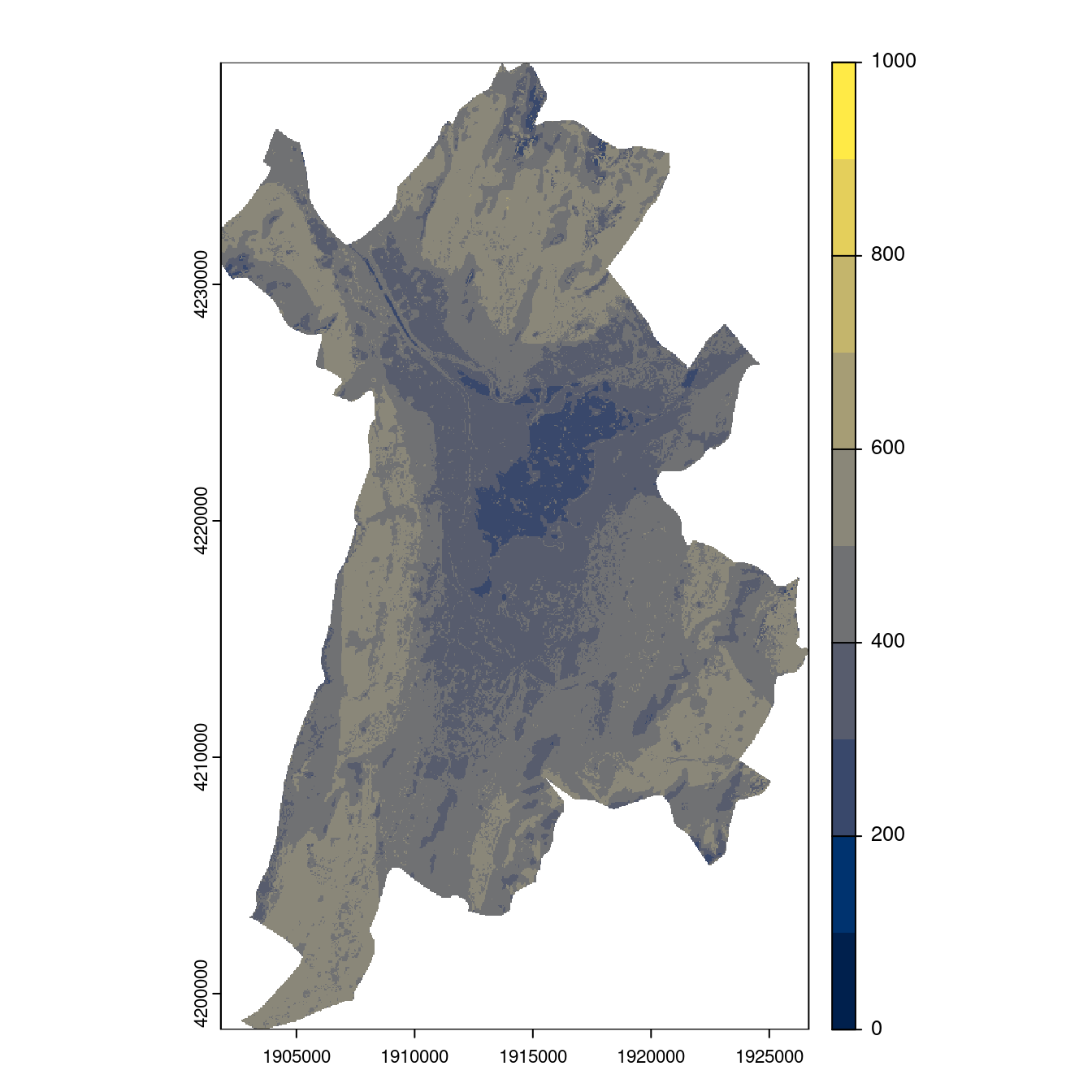 Projection des distributions potentielles contemporaine et futures jusqu'à l'horizon 2100 sous le scénario SSP5-8.5 (modèle d'ensemble, GCM IPSL).