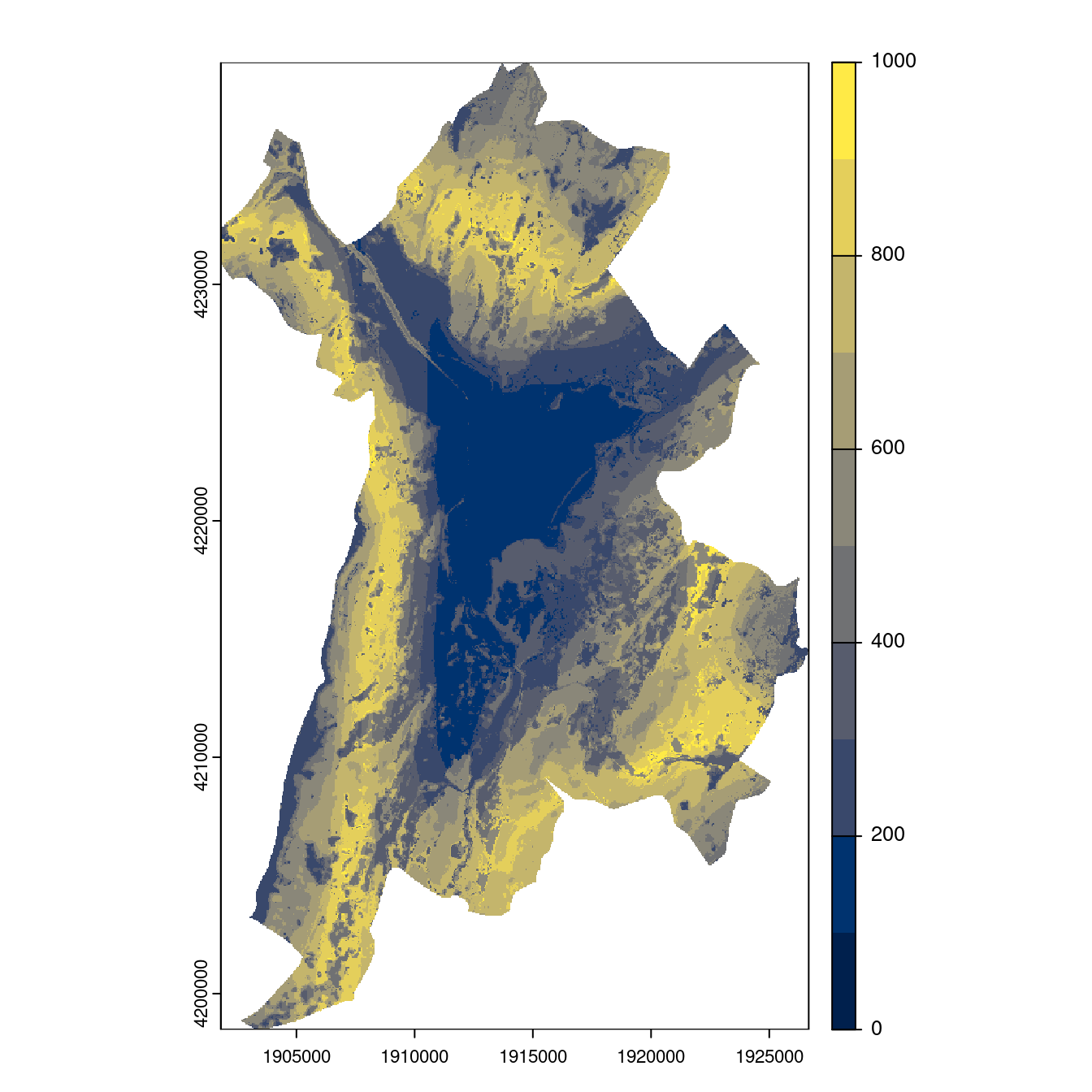 Projection des distributions potentielles contemporaine et futures jusqu'à l'horizon 2100 sous le scénario SSP5-8.5 (modèle d'ensemble, GCM IPSL).