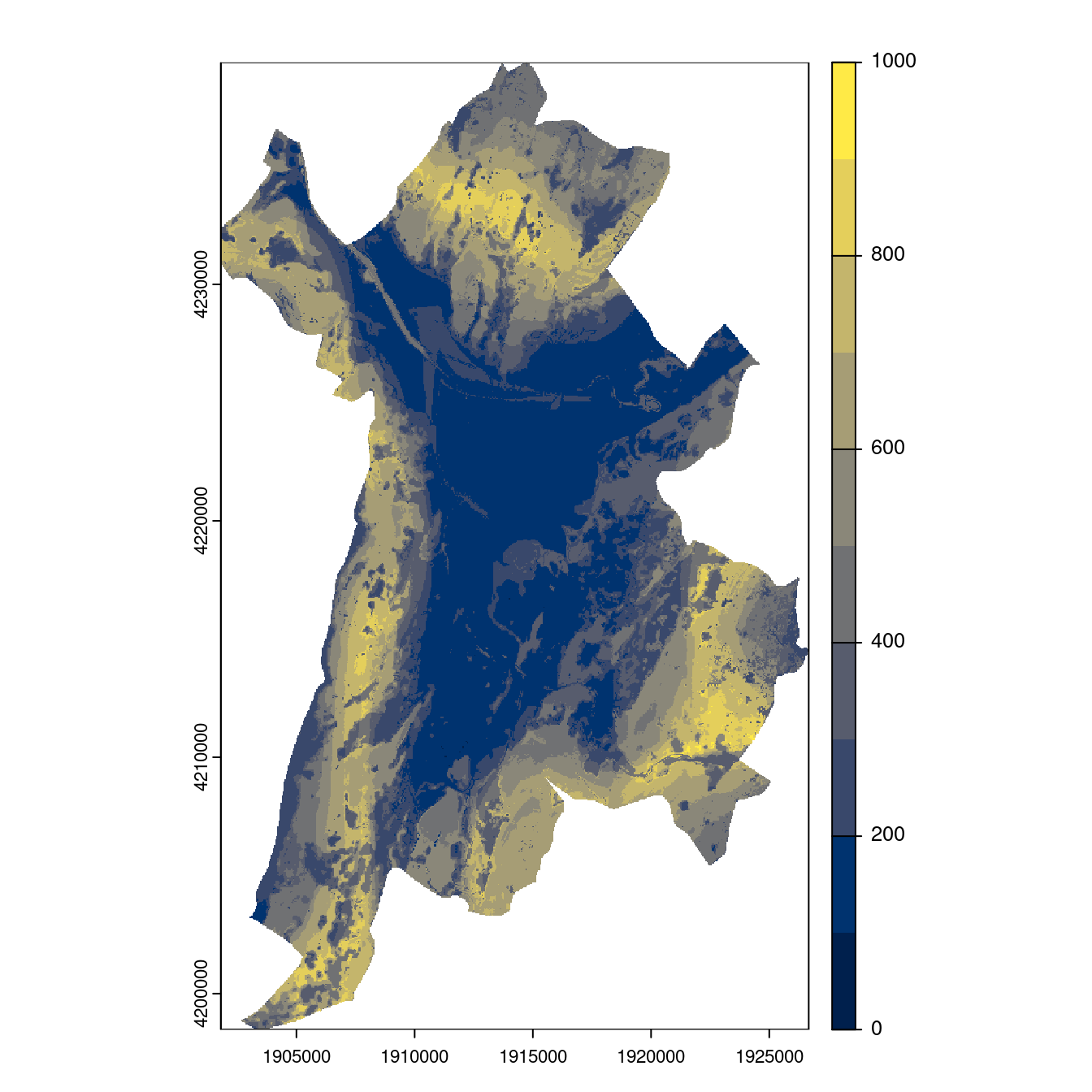Projection des distributions potentielles contemporaine et futures jusqu'à l'horizon 2100 sous le scénario SSP5-8.5 (modèle d'ensemble, GCM IPSL).