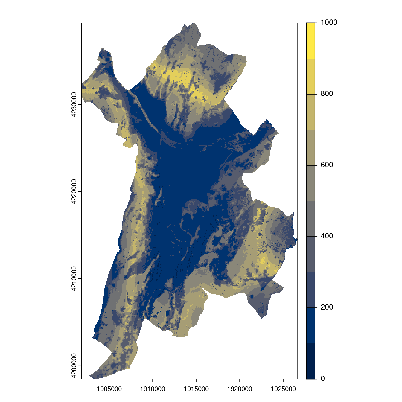 Projection des distributions potentielles contemporaine et futures jusqu'à l'horizon 2100 sous le scénario SSP5-8.5 (modèle d'ensemble, GCM IPSL).