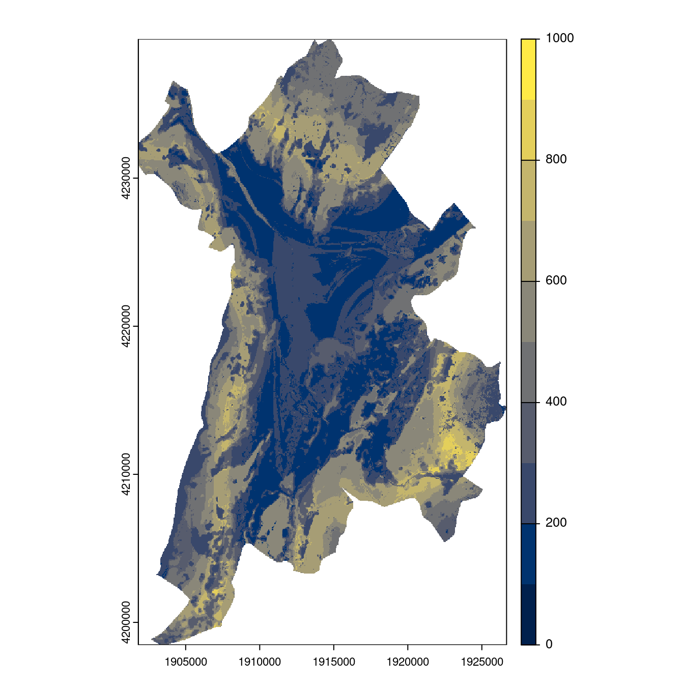 Projection des distributions potentielles contemporaine et futures jusqu'à l'horizon 2100 sous le scénario SSP5-8.5 (modèle d'ensemble, GCM IPSL).