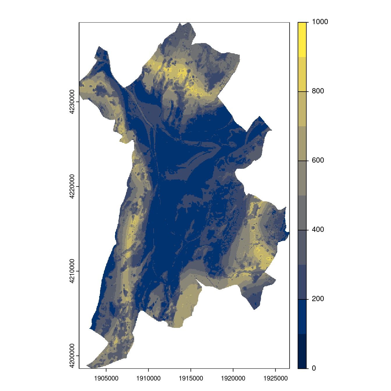 Projection des distributions potentielles contemporaine et futures jusqu'à l'horizon 2100 sous le scénario SSP5-8.5 (modèle d'ensemble, GCM IPSL).