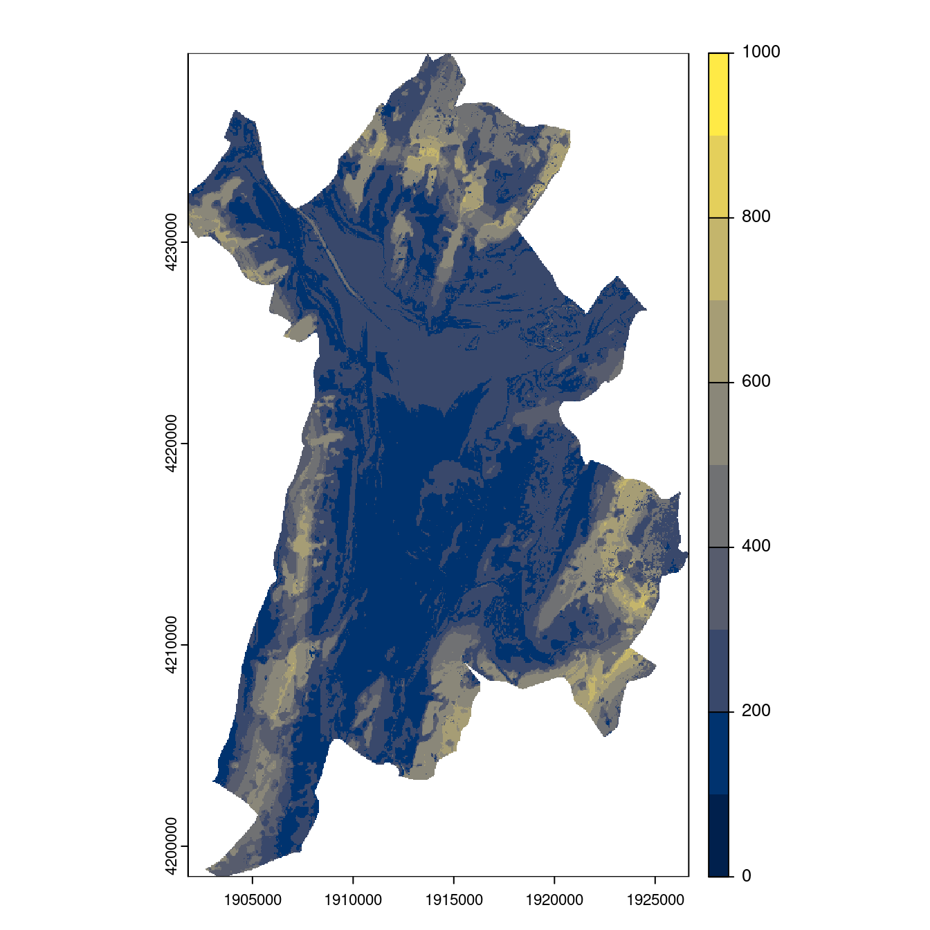 Projection des distributions potentielles contemporaine et futures jusqu'à l'horizon 2100 sous le scénario SSP5-8.5 (modèle d'ensemble, GCM IPSL).