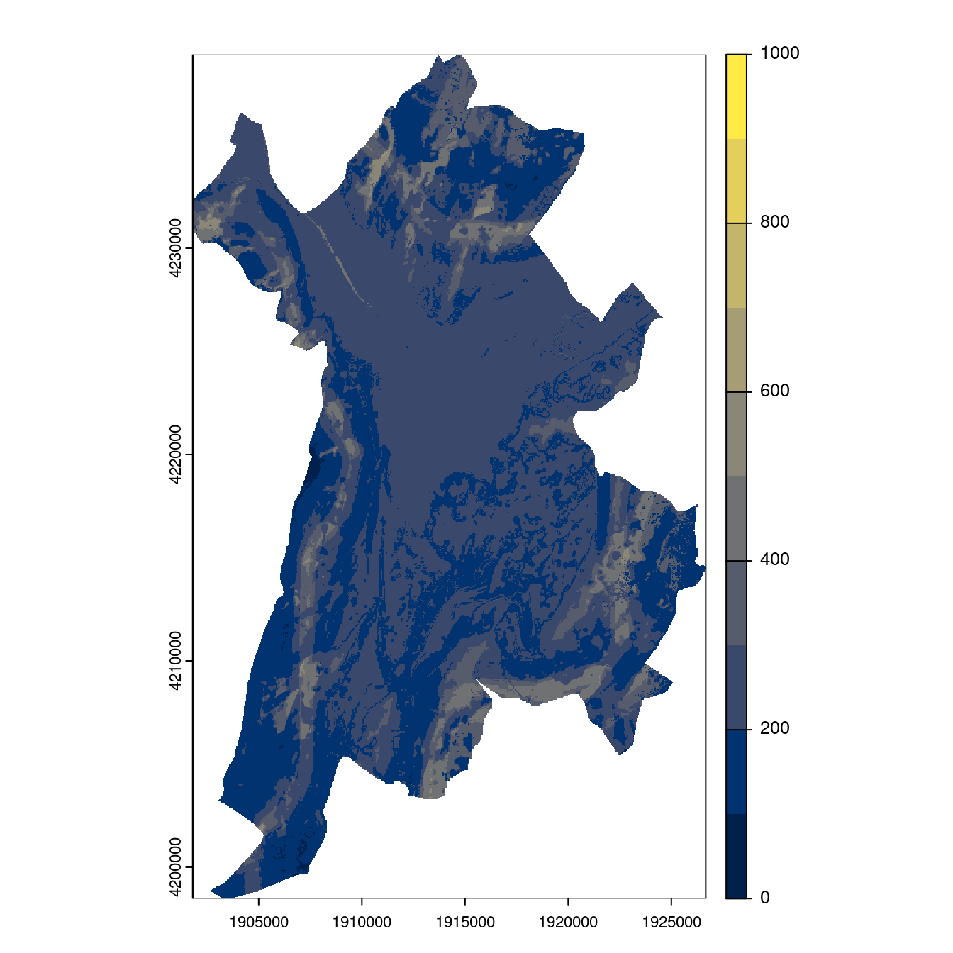 Projection des distributions potentielles contemporaine et futures jusqu'à l'horizon 2100 sous le scénario SSP5-8.5 (modèle d'ensemble, GCM IPSL).