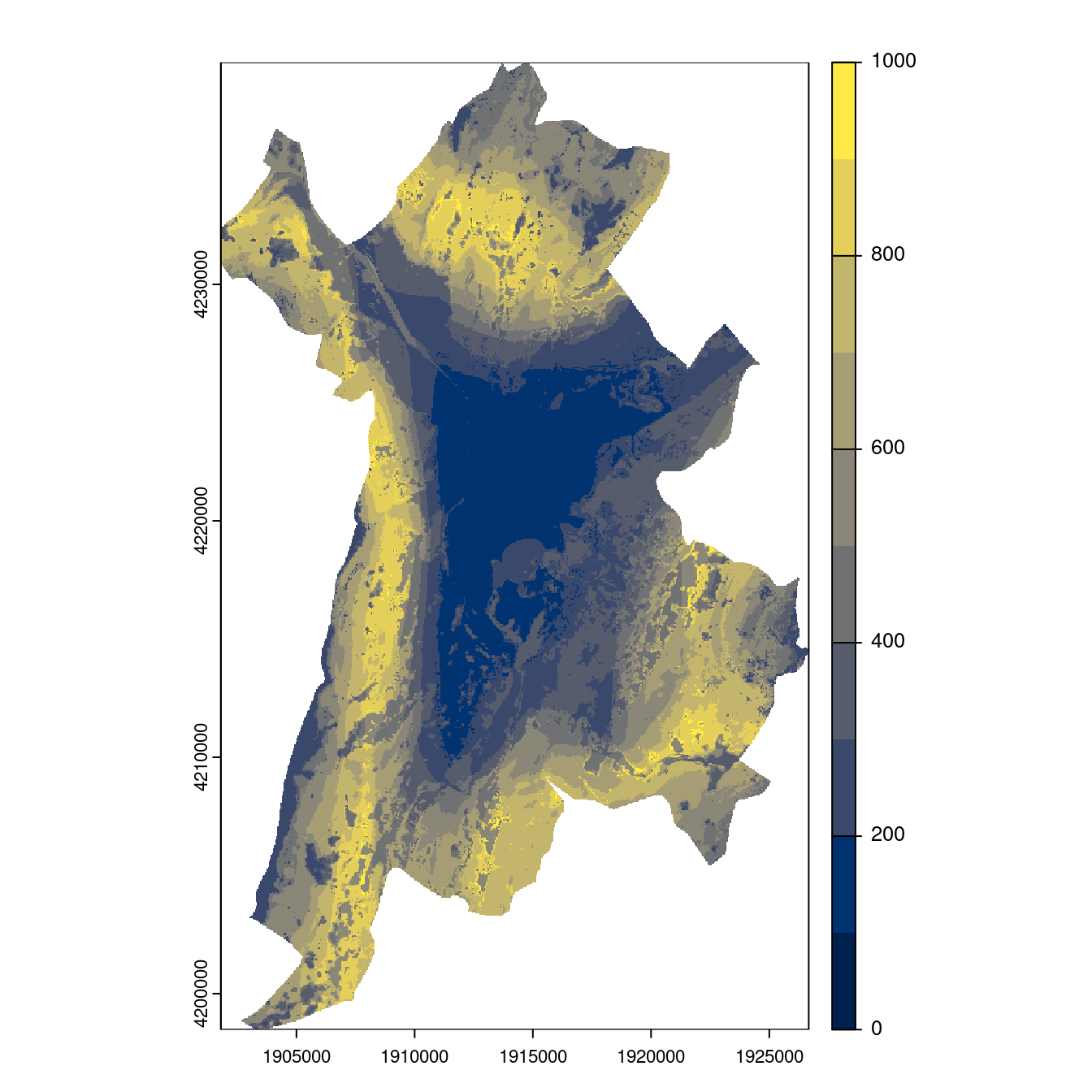 Projection des distributions potentielles contemporaine et futures jusqu'à l'horizon 2100 sous le scénario SSP5-8.5 (modèle d'ensemble, GCM IPSL).