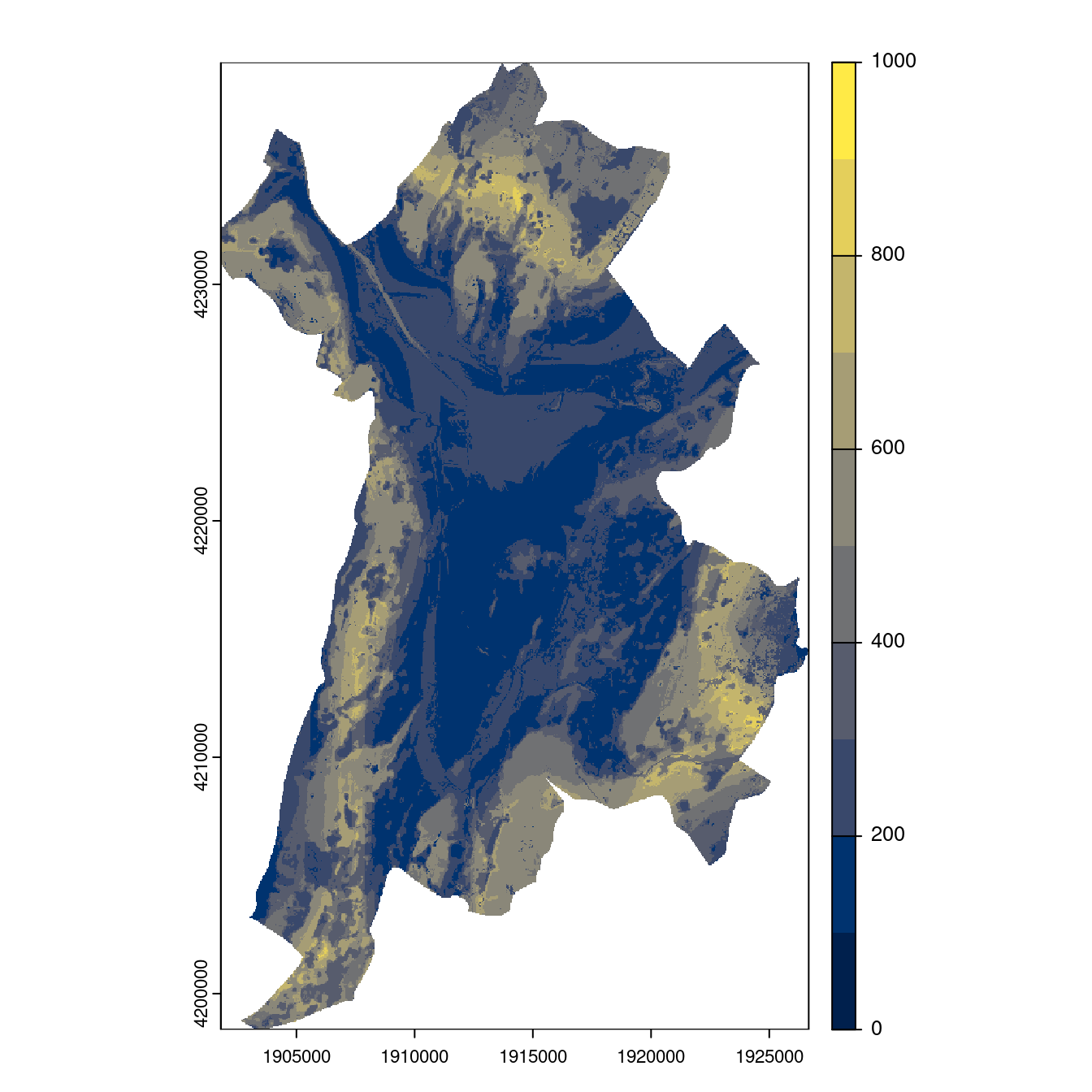 Projection des distributions potentielles contemporaine et futures jusqu'à l'horizon 2100 sous le scénario SSP5-8.5 (modèle d'ensemble, GCM IPSL).