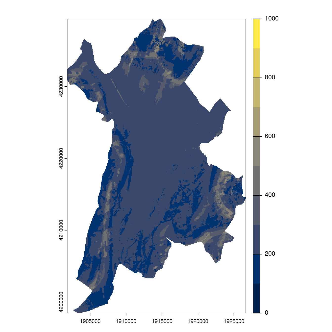 Projection des distributions potentielles contemporaine et futures jusqu'à l'horizon 2100 sous le scénario SSP5-8.5 (modèle d'ensemble, GCM IPSL).