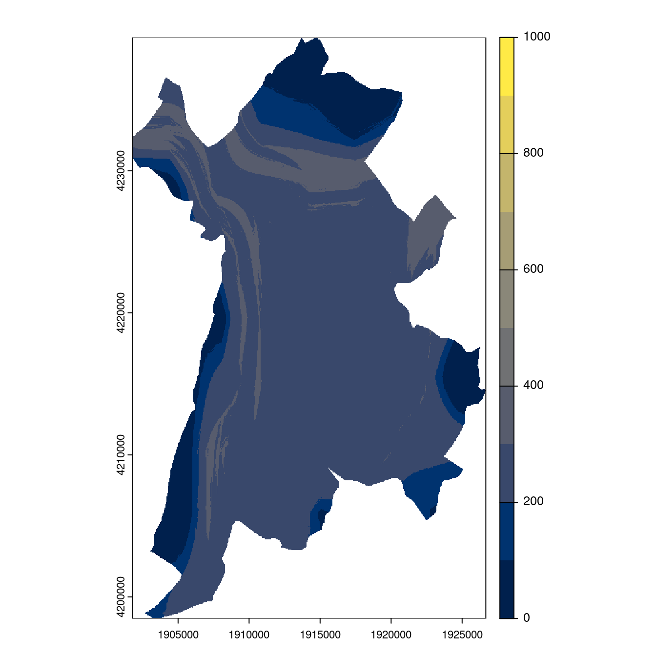 Projection des distributions potentielles contemporaine et futures jusqu'à l'horizon 2100 sous le scénario SSP5-8.5 (modèle d'ensemble, GCM IPSL).