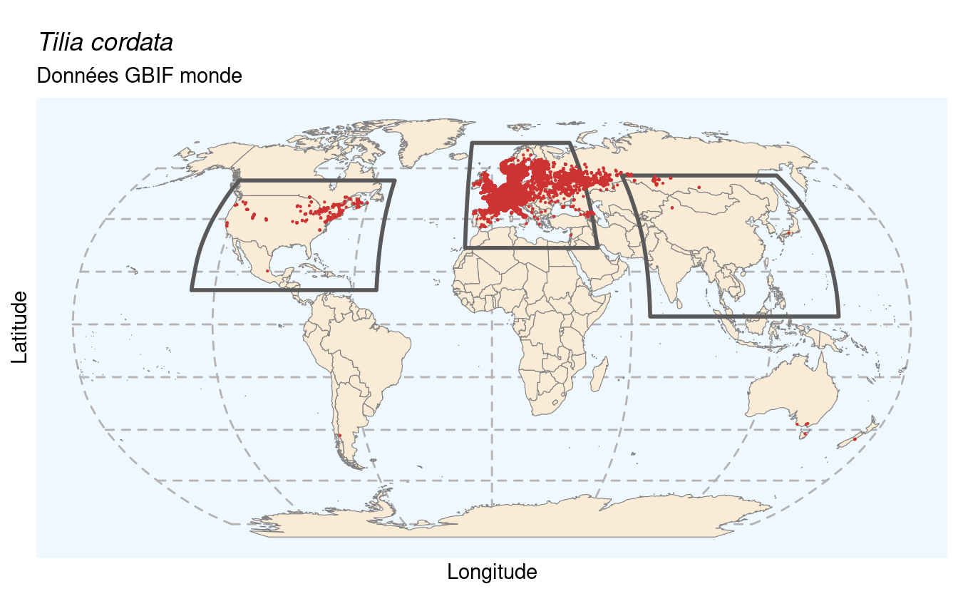 Occurrences de Tilia cordata dans le monde.