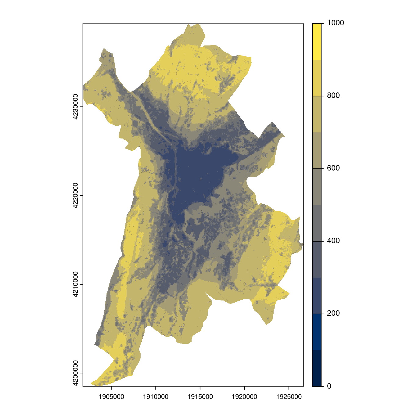 Projection des distributions potentielles contemporaine et futures jusqu'à l'horizon 2100 sous le scénario SSP5-8.5 (modèle d'ensemble, GCM IPSL).
