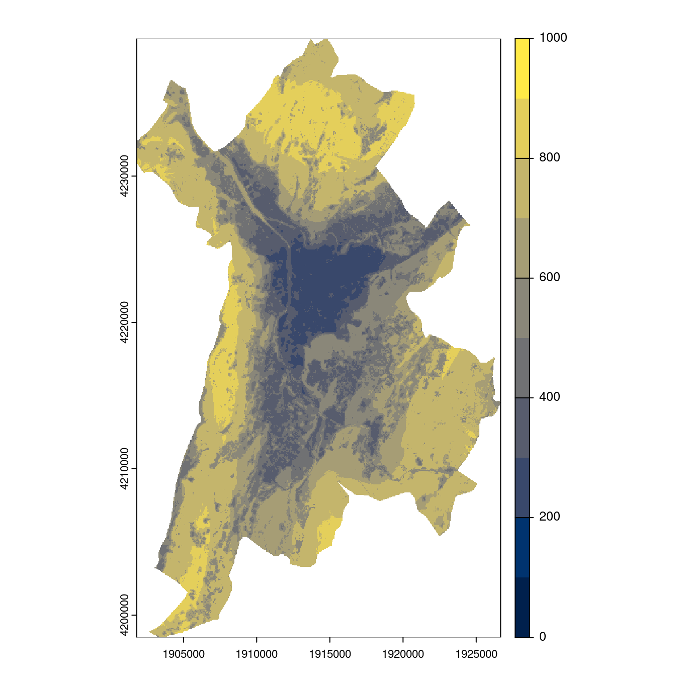 Projection des distributions potentielles contemporaine et futures jusqu'à l'horizon 2100 sous le scénario SSP5-8.5 (modèle d'ensemble, GCM IPSL).