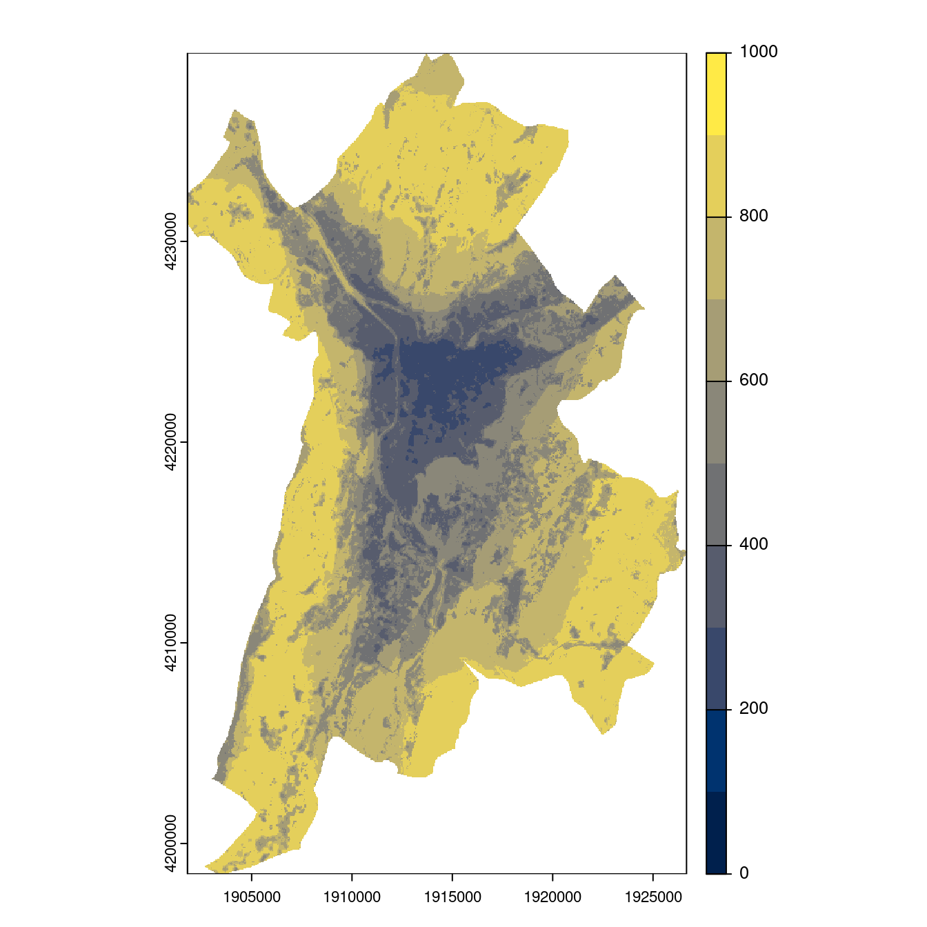 Projection des distributions potentielles contemporaine et futures jusqu'à l'horizon 2100 sous le scénario SSP5-8.5 (modèle d'ensemble, GCM IPSL).