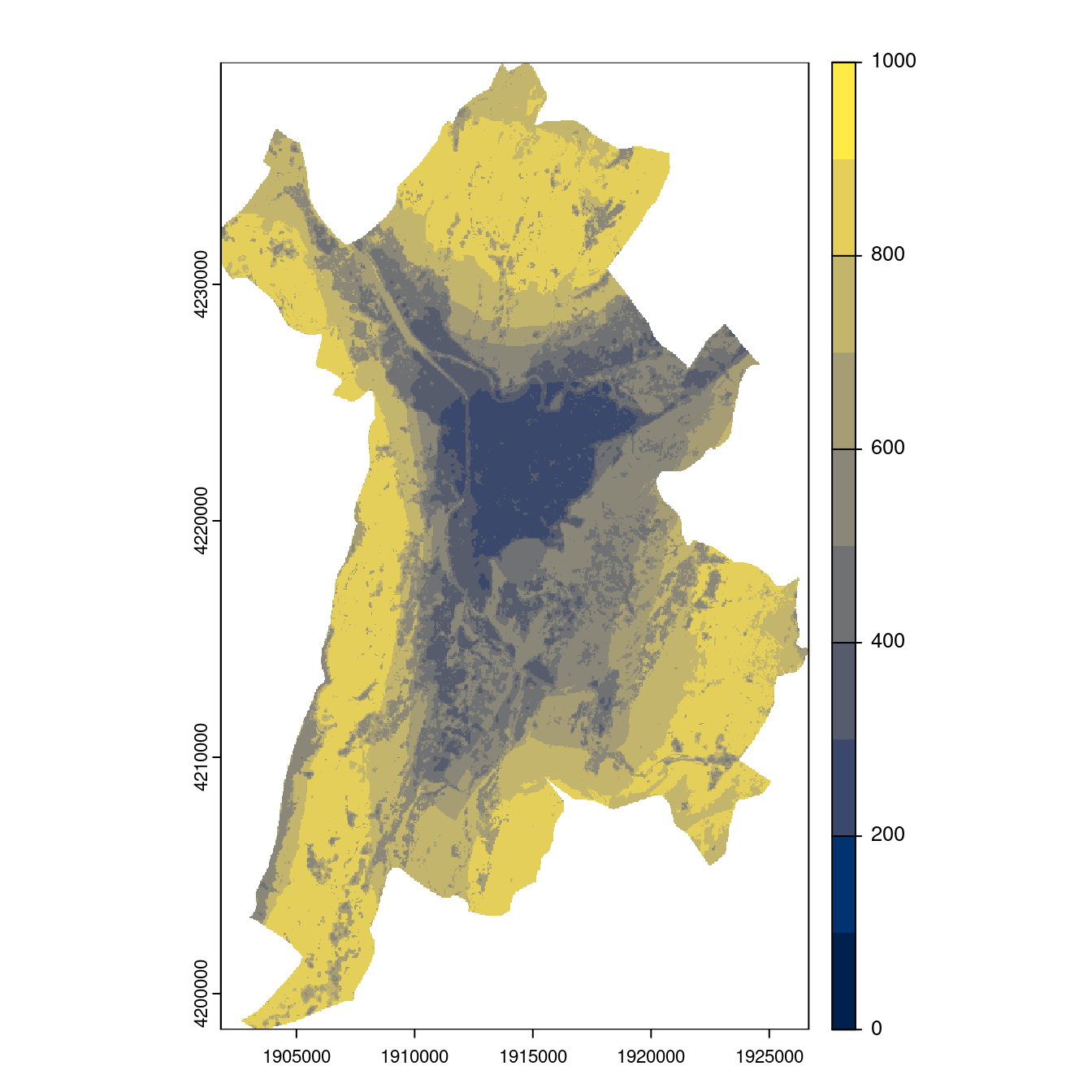 Projection des distributions potentielles contemporaine et futures jusqu'à l'horizon 2100 sous le scénario SSP5-8.5 (modèle d'ensemble, GCM IPSL).