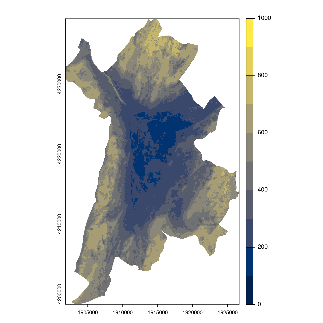 Projection des distributions potentielles contemporaine et futures jusqu'à l'horizon 2100 sous le scénario SSP5-8.5 (modèle d'ensemble, GCM IPSL).