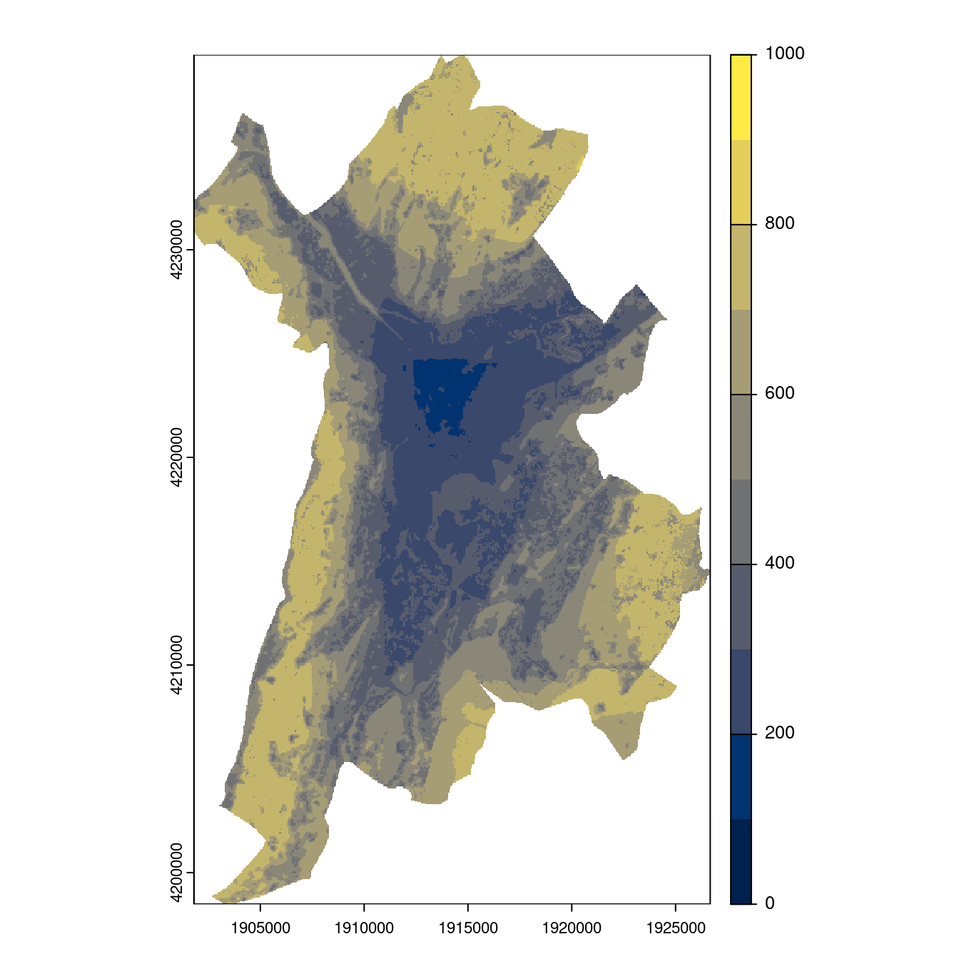 Projection des distributions potentielles contemporaine et futures jusqu'à l'horizon 2100 sous le scénario SSP5-8.5 (modèle d'ensemble, GCM IPSL).