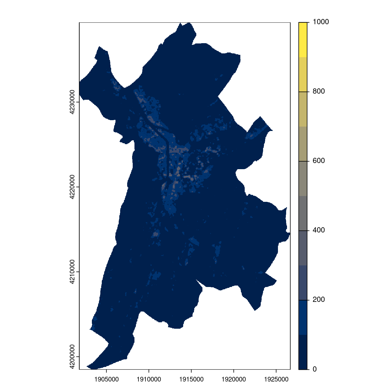 Projection des distributions potentielles contemporaine et futures jusqu'à l'horizon 2100 sous le scénario SSP5-8.5 (modèle d'ensemble, GCM IPSL).