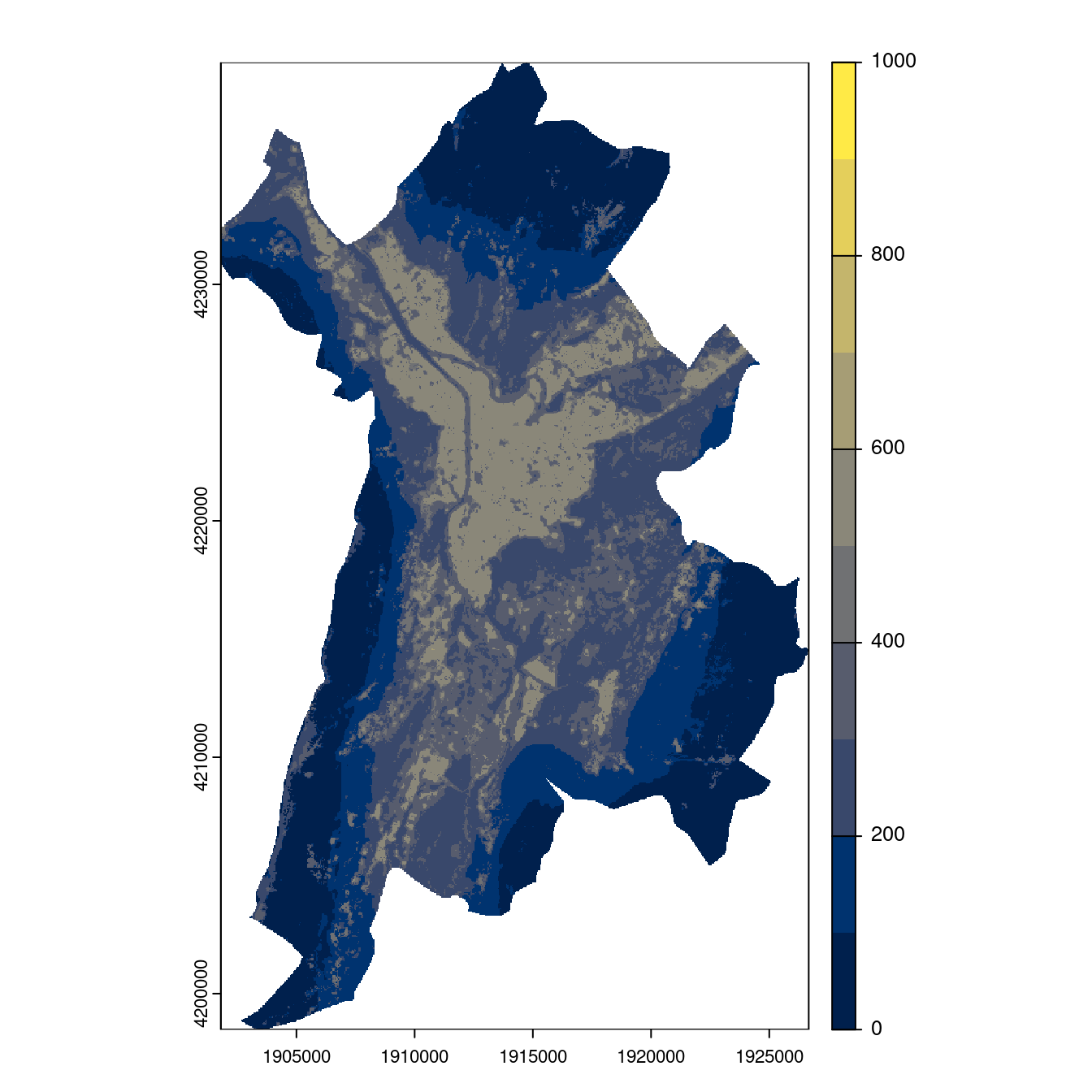 Projection des distributions potentielles contemporaine et futures jusqu'à l'horizon 2100 sous le scénario SSP5-8.5 (modèle d'ensemble, GCM IPSL).