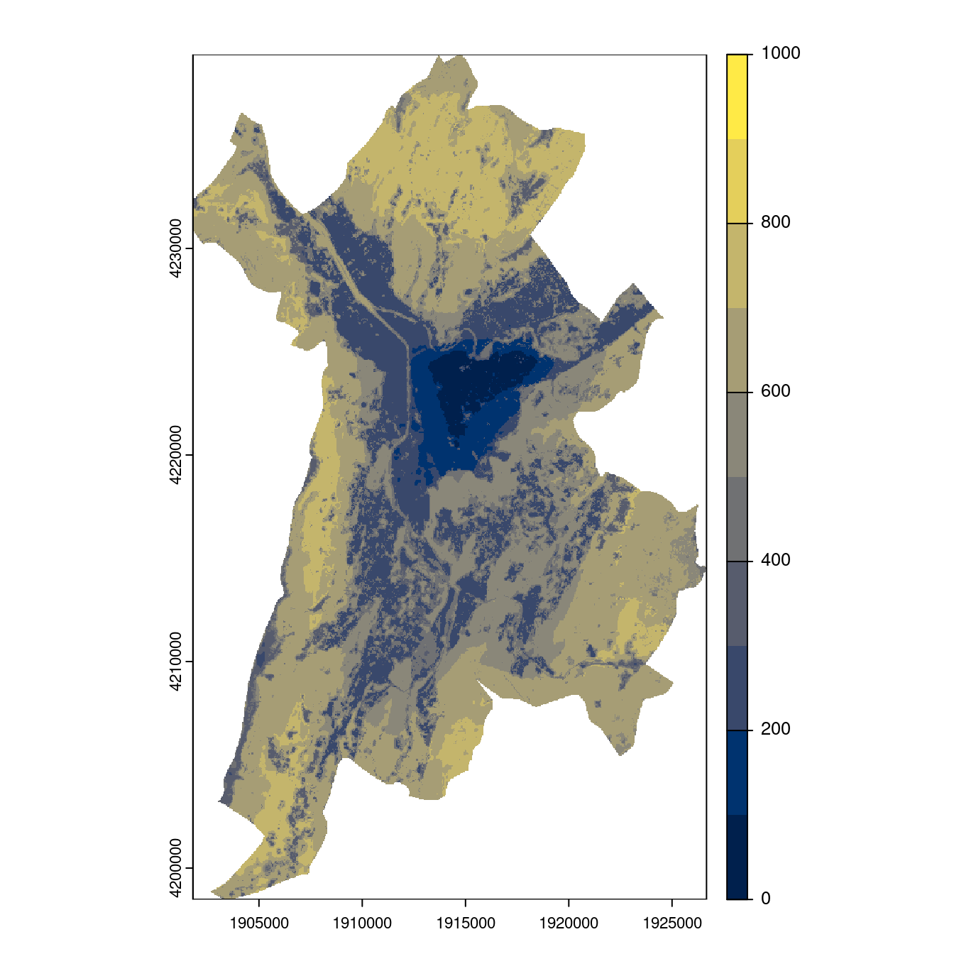 Projection des distributions potentielles contemporaine et futures jusqu'à l'horizon 2100 sous le scénario SSP5-8.5 (modèle d'ensemble, GCM IPSL).