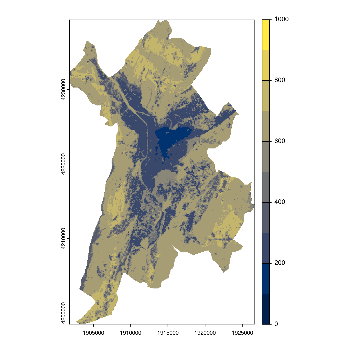 Projection des distributions potentielles contemporaine et futures jusqu'à l'horizon 2100 sous le scénario SSP5-8.5 (modèle d'ensemble, GCM IPSL).