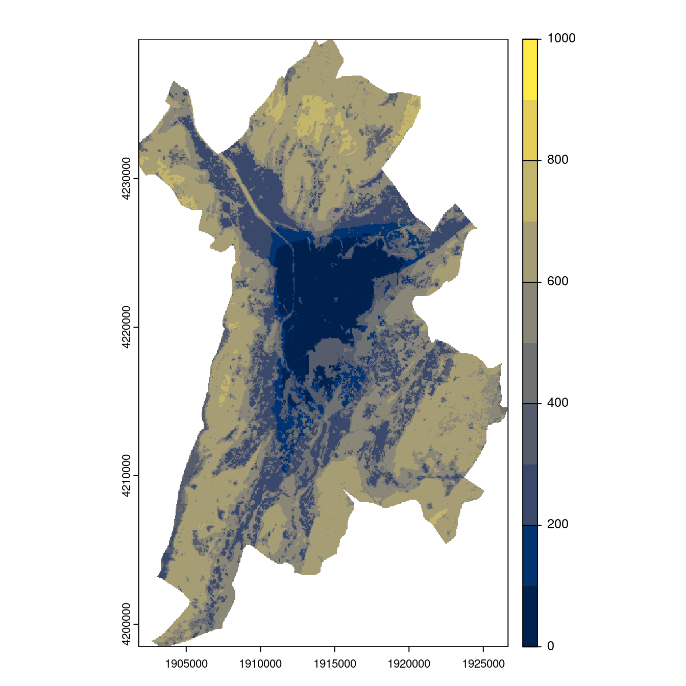 Projection des distributions potentielles contemporaine et futures jusqu'à l'horizon 2100 sous le scénario SSP5-8.5 (modèle d'ensemble, GCM IPSL).