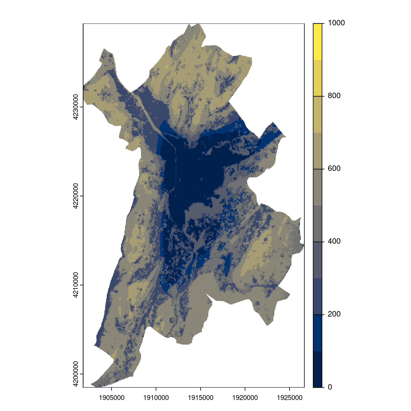 Projection des distributions potentielles contemporaine et futures jusqu'à l'horizon 2100 sous le scénario SSP5-8.5 (modèle d'ensemble, GCM IPSL).