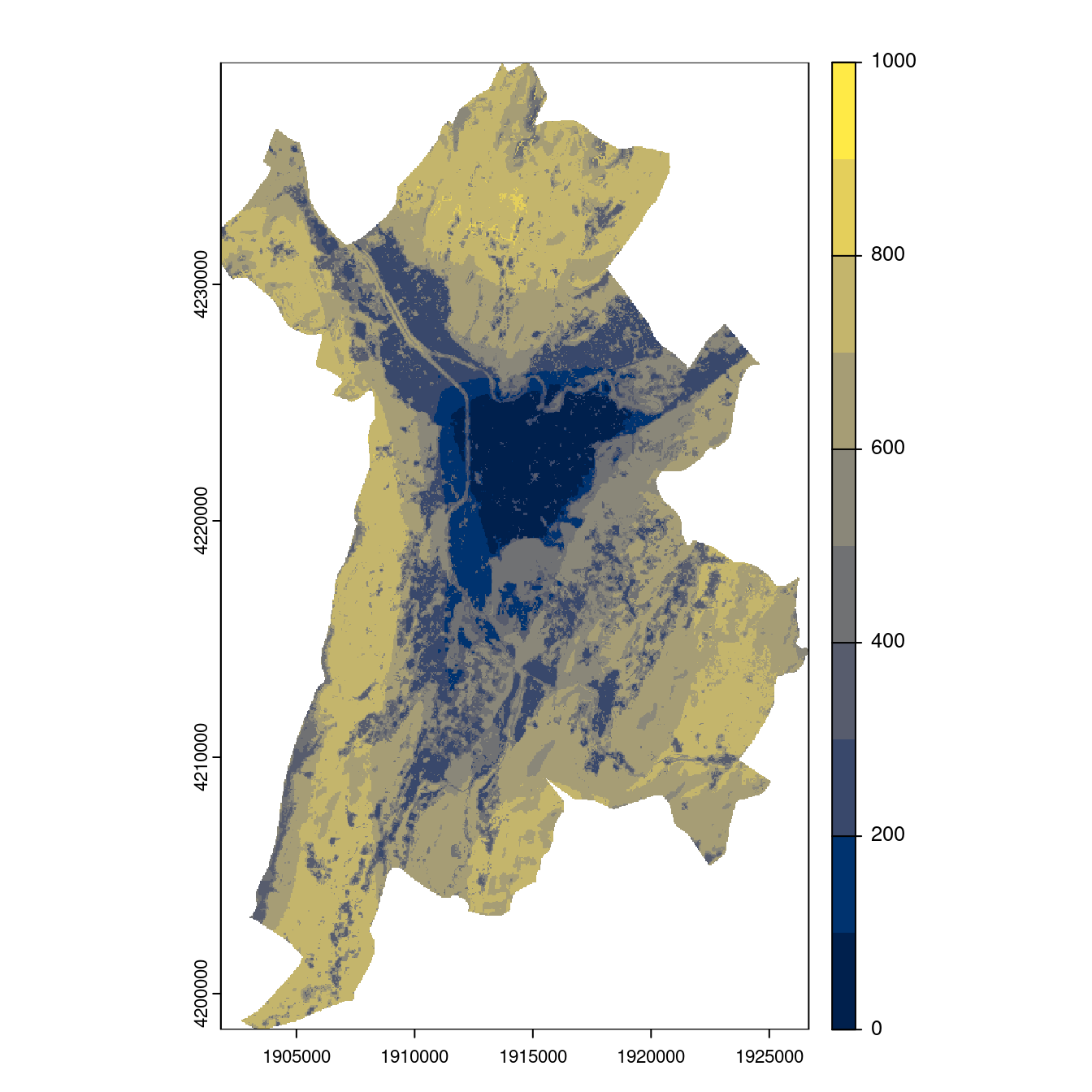 Projection des distributions potentielles contemporaine et futures jusqu'à l'horizon 2100 sous le scénario SSP5-8.5 (modèle d'ensemble, GCM IPSL).