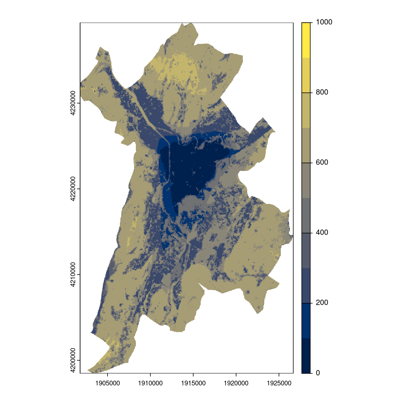 Projection des distributions potentielles contemporaine et futures jusqu'à l'horizon 2100 sous le scénario SSP5-8.5 (modèle d'ensemble, GCM IPSL).