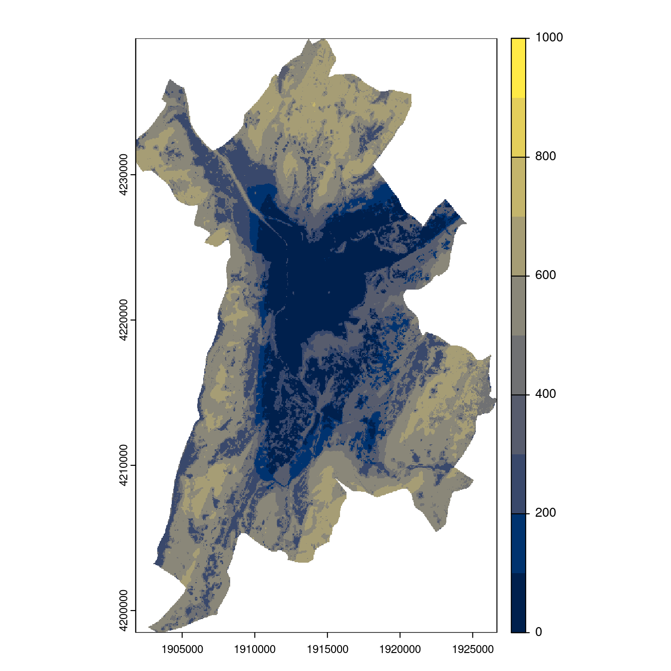 Projection des distributions potentielles contemporaine et futures jusqu'à l'horizon 2100 sous le scénario SSP5-8.5 (modèle d'ensemble, GCM IPSL).