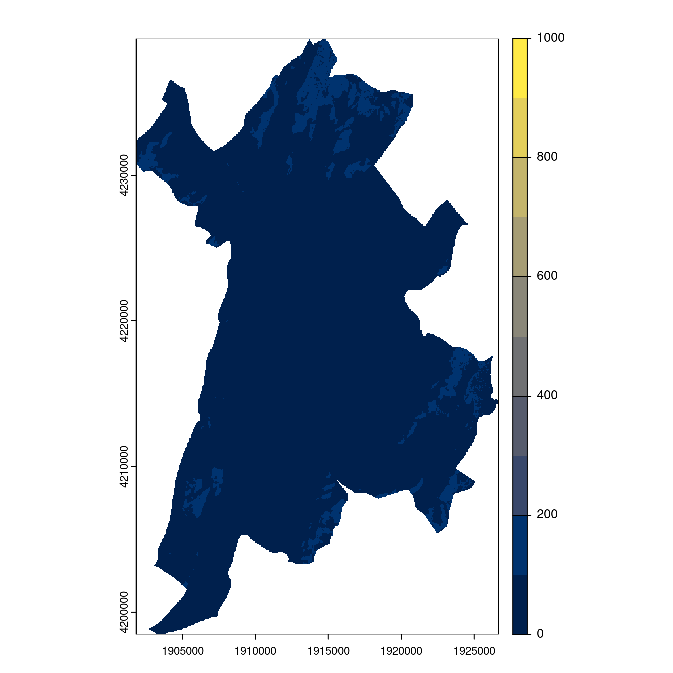 Projection des distributions potentielles contemporaine et futures jusqu'à l'horizon 2100 sous le scénario SSP5-8.5 (modèle d'ensemble, GCM IPSL).