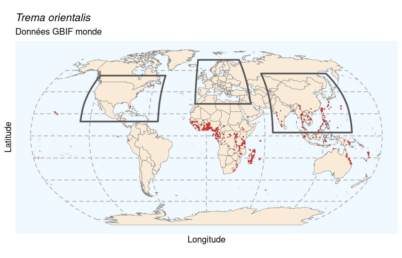 Occurrences de Trema orientalis dans le monde.