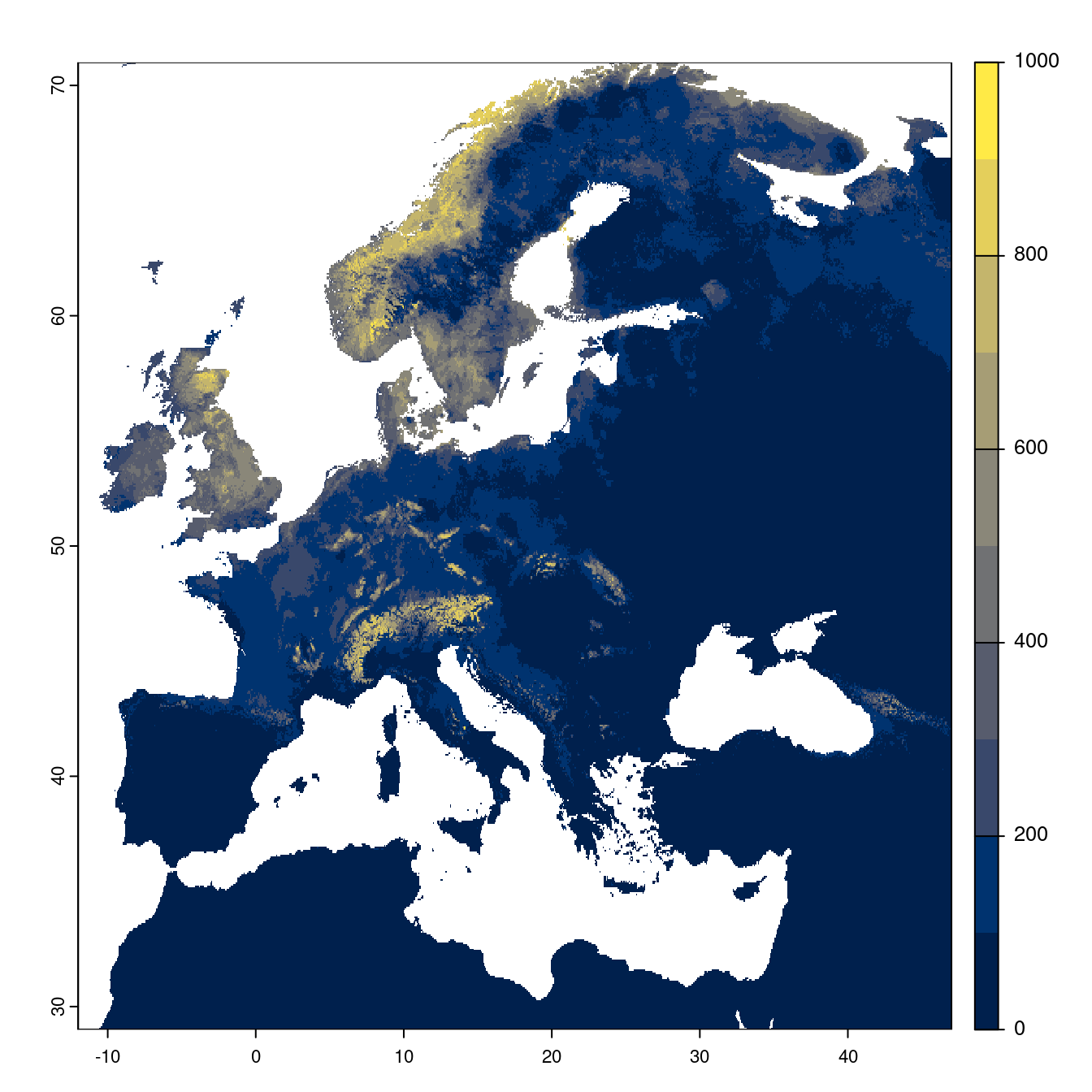 Projection des distributions potentielles futures jusqu'à l'horizon 2100 sous le scénario SSP5-8.5 (modèle d'ensemble).