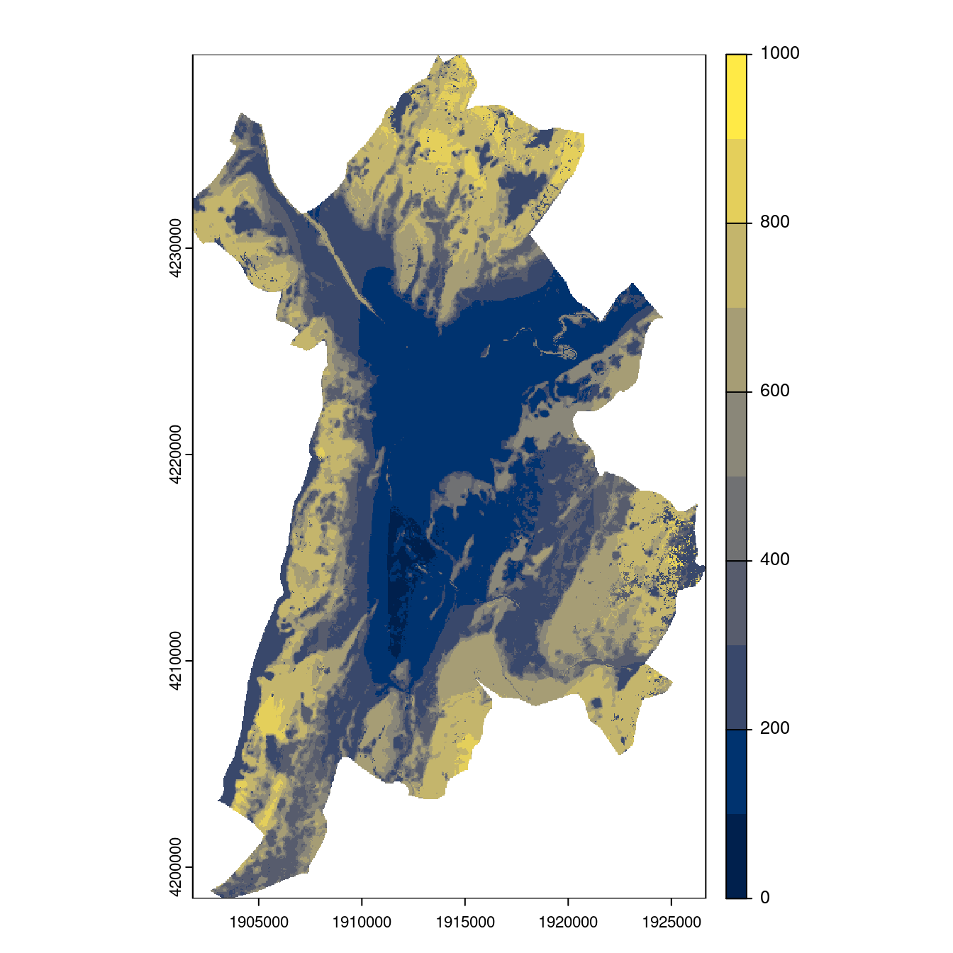 Projection des distributions potentielles contemporaine et futures jusqu'à l'horizon 2100 sous le scénario SSP5-8.5 (modèle d'ensemble, GCM IPSL).