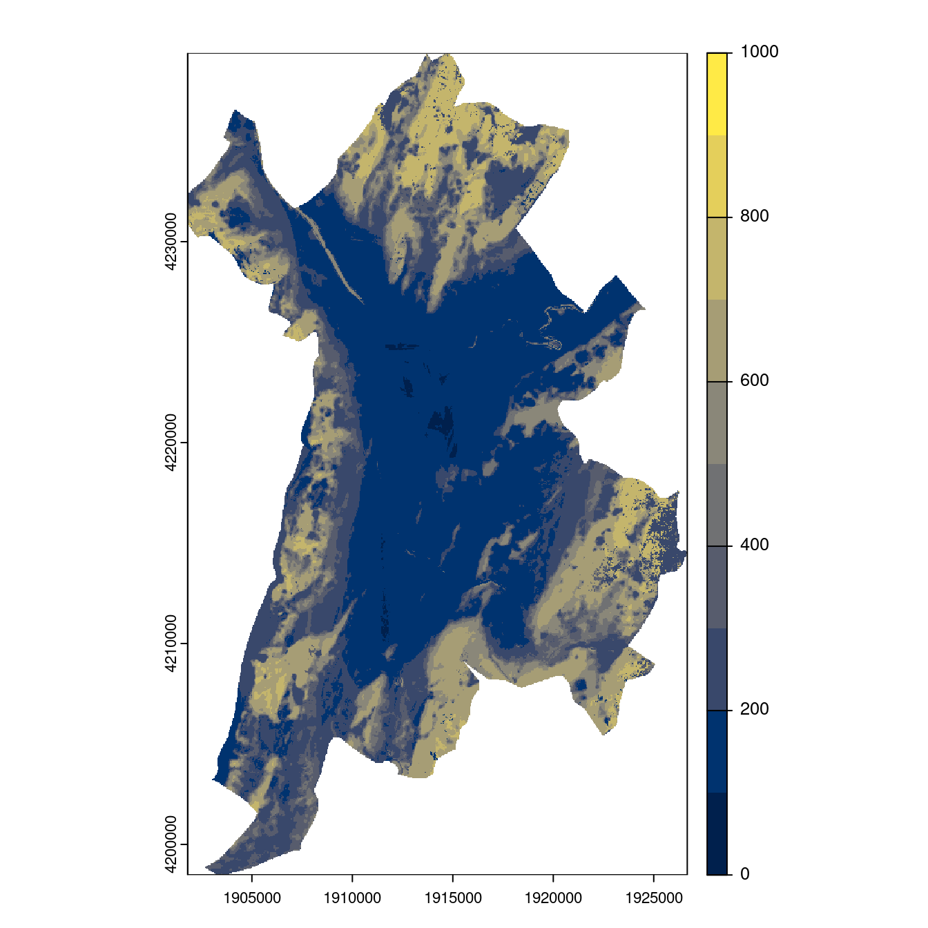 Projection des distributions potentielles contemporaine et futures jusqu'à l'horizon 2100 sous le scénario SSP5-8.5 (modèle d'ensemble, GCM IPSL).