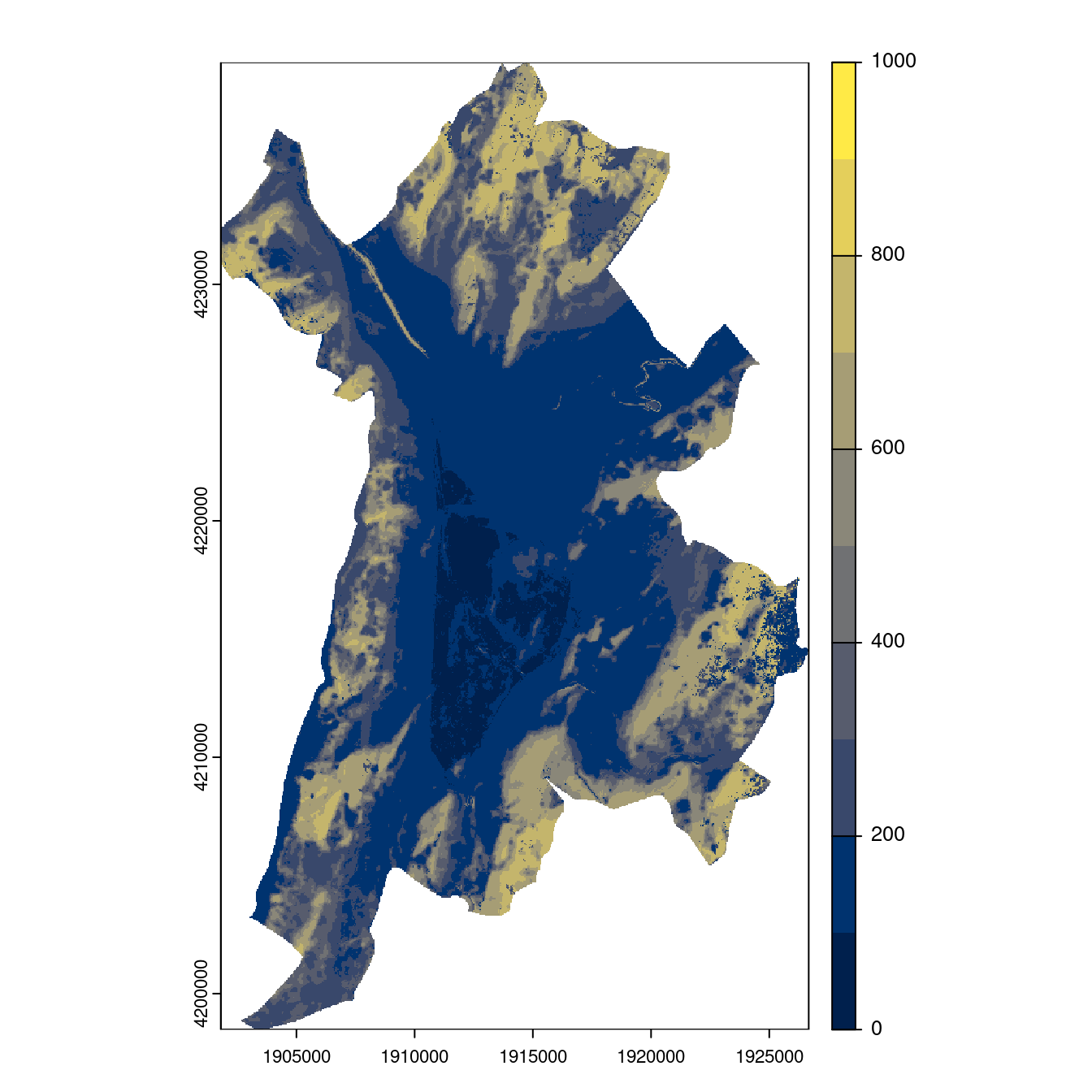 Projection des distributions potentielles contemporaine et futures jusqu'à l'horizon 2100 sous le scénario SSP5-8.5 (modèle d'ensemble, GCM IPSL).