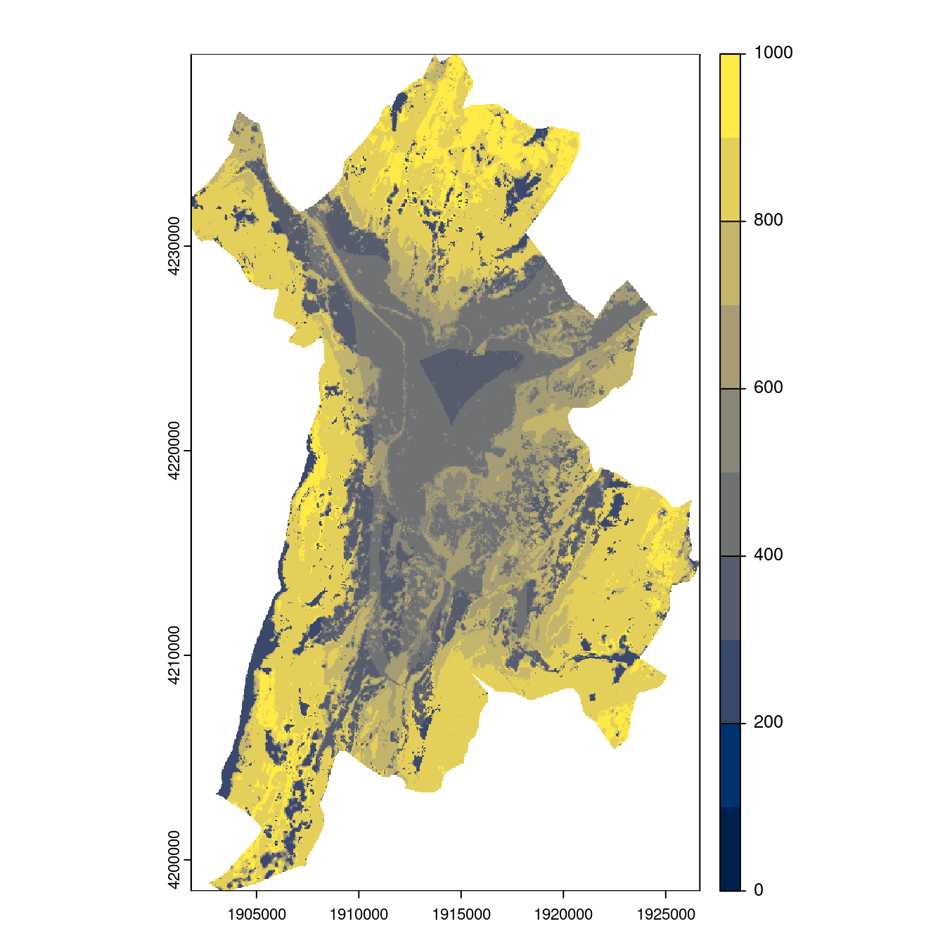 Projection des distributions potentielles contemporaine et futures jusqu'à l'horizon 2100 sous le scénario SSP5-8.5 (modèle d'ensemble, GCM IPSL).