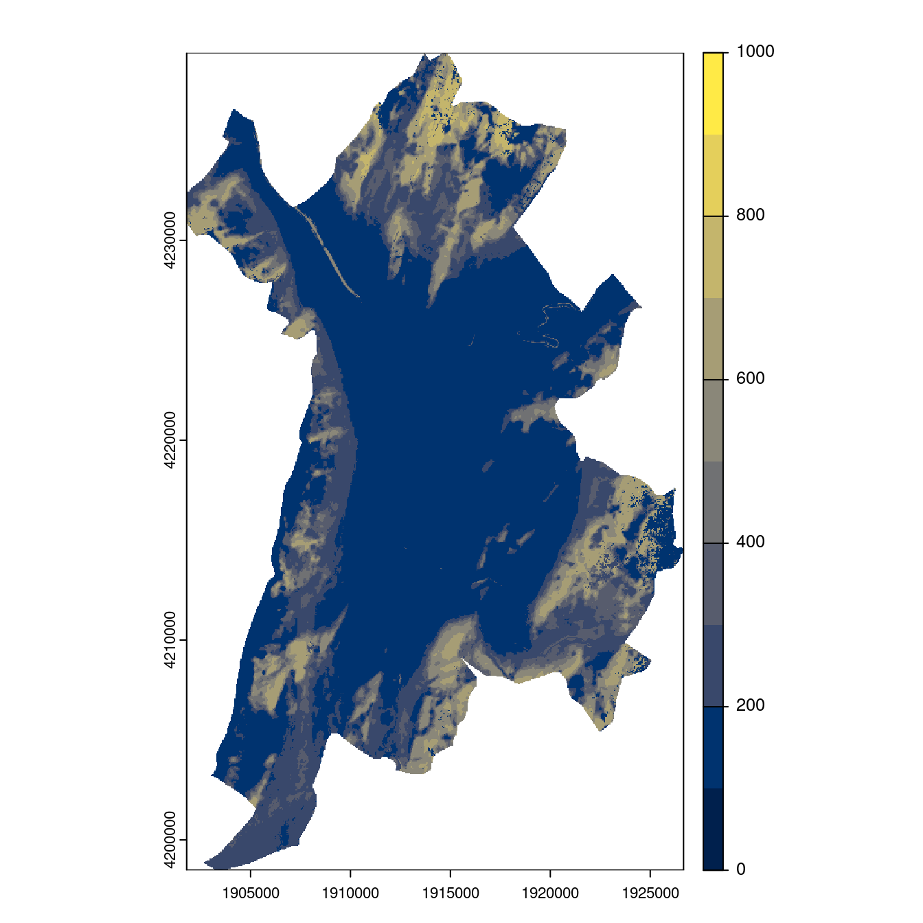 Projection des distributions potentielles contemporaine et futures jusqu'à l'horizon 2100 sous le scénario SSP5-8.5 (modèle d'ensemble, GCM IPSL).