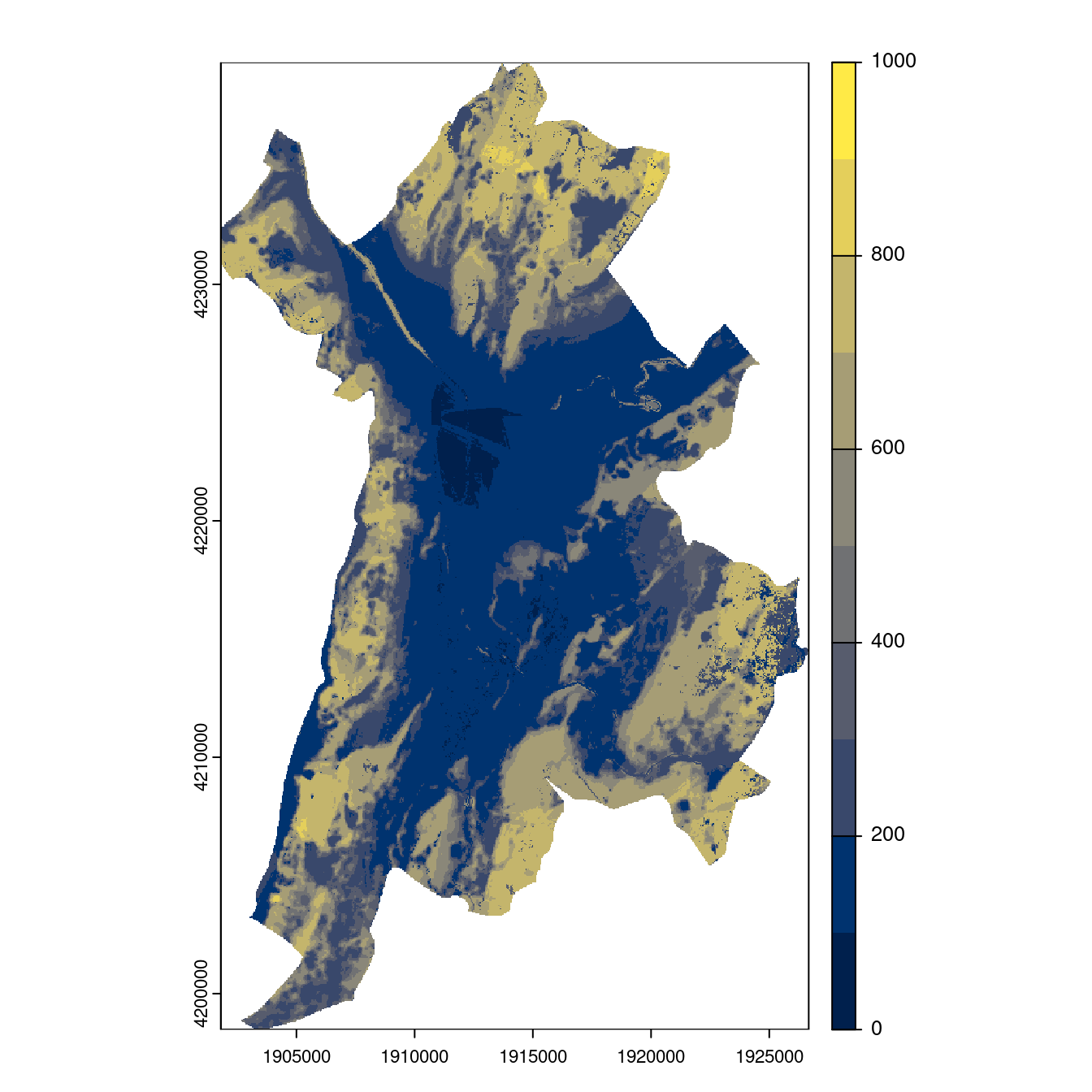 Projection des distributions potentielles contemporaine et futures jusqu'à l'horizon 2100 sous le scénario SSP5-8.5 (modèle d'ensemble, GCM IPSL).