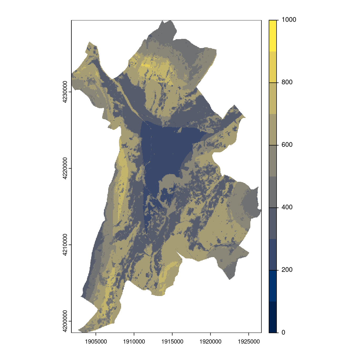 Projection des distributions potentielles contemporaine et futures jusqu'à l'horizon 2100 sous le scénario SSP5-8.5 (modèle d'ensemble, GCM IPSL).