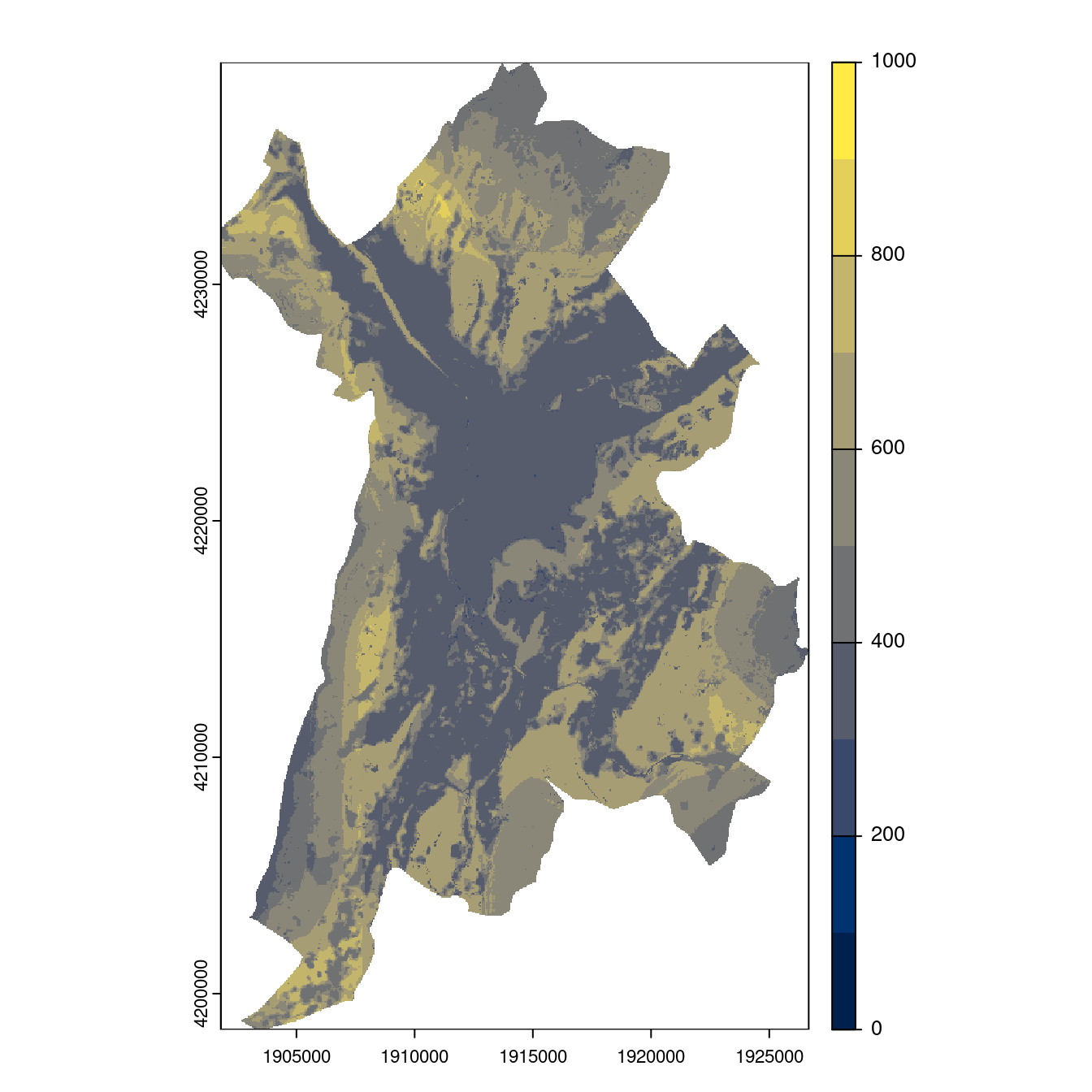 Projection des distributions potentielles contemporaine et futures jusqu'à l'horizon 2100 sous le scénario SSP5-8.5 (modèle d'ensemble, GCM IPSL).