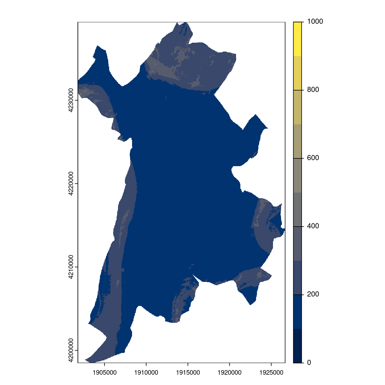 Projection des distributions potentielles contemporaine et futures jusqu'à l'horizon 2100 sous le scénario SSP5-8.5 (modèle d'ensemble, GCM IPSL).