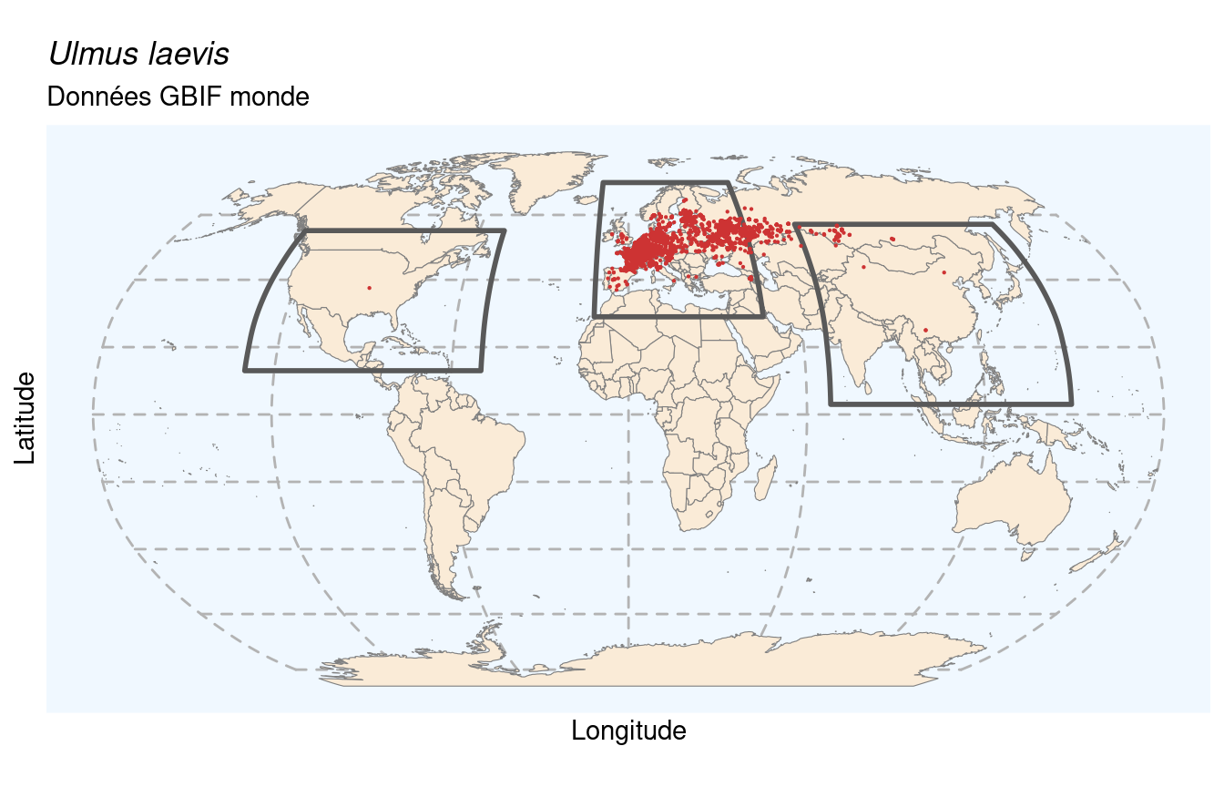 Occurrences de Ulmus laevis dans le monde.