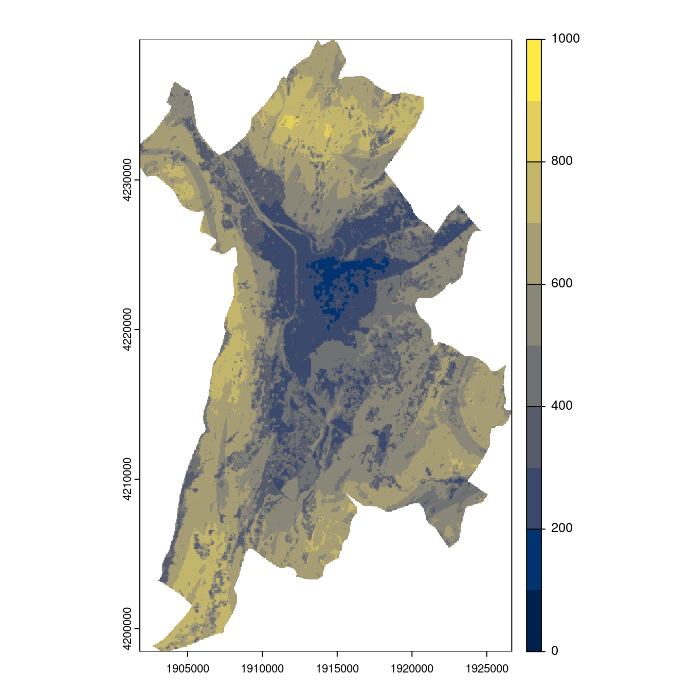 Projection des distributions potentielles contemporaine et futures jusqu'à l'horizon 2100 sous le scénario SSP5-8.5 (modèle d'ensemble, GCM IPSL).