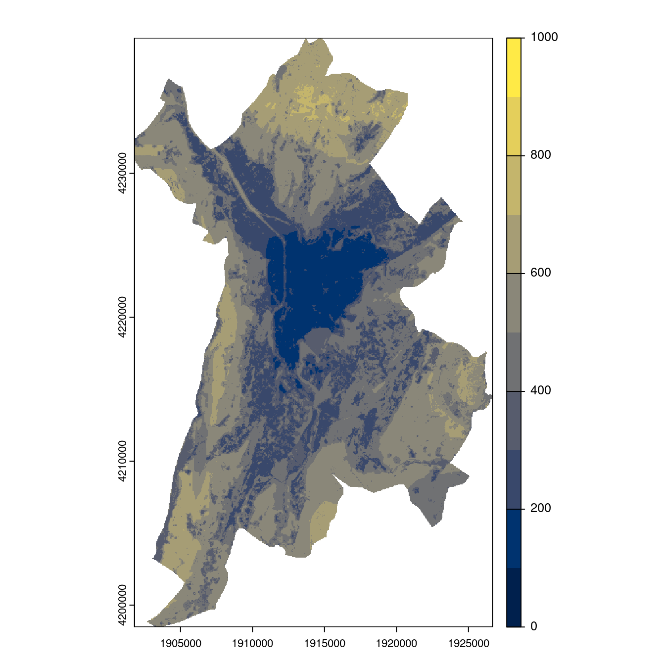 Projection des distributions potentielles contemporaine et futures jusqu'à l'horizon 2100 sous le scénario SSP5-8.5 (modèle d'ensemble, GCM IPSL).