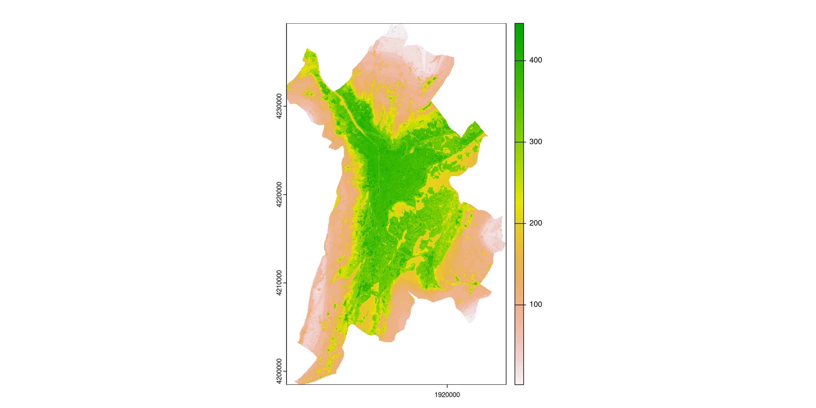 A) Projection de la distribution potentielle contemporaine (modèle d'ensemble) sur la métropole de Grenoble ; B) Incertitude associée à la projection.