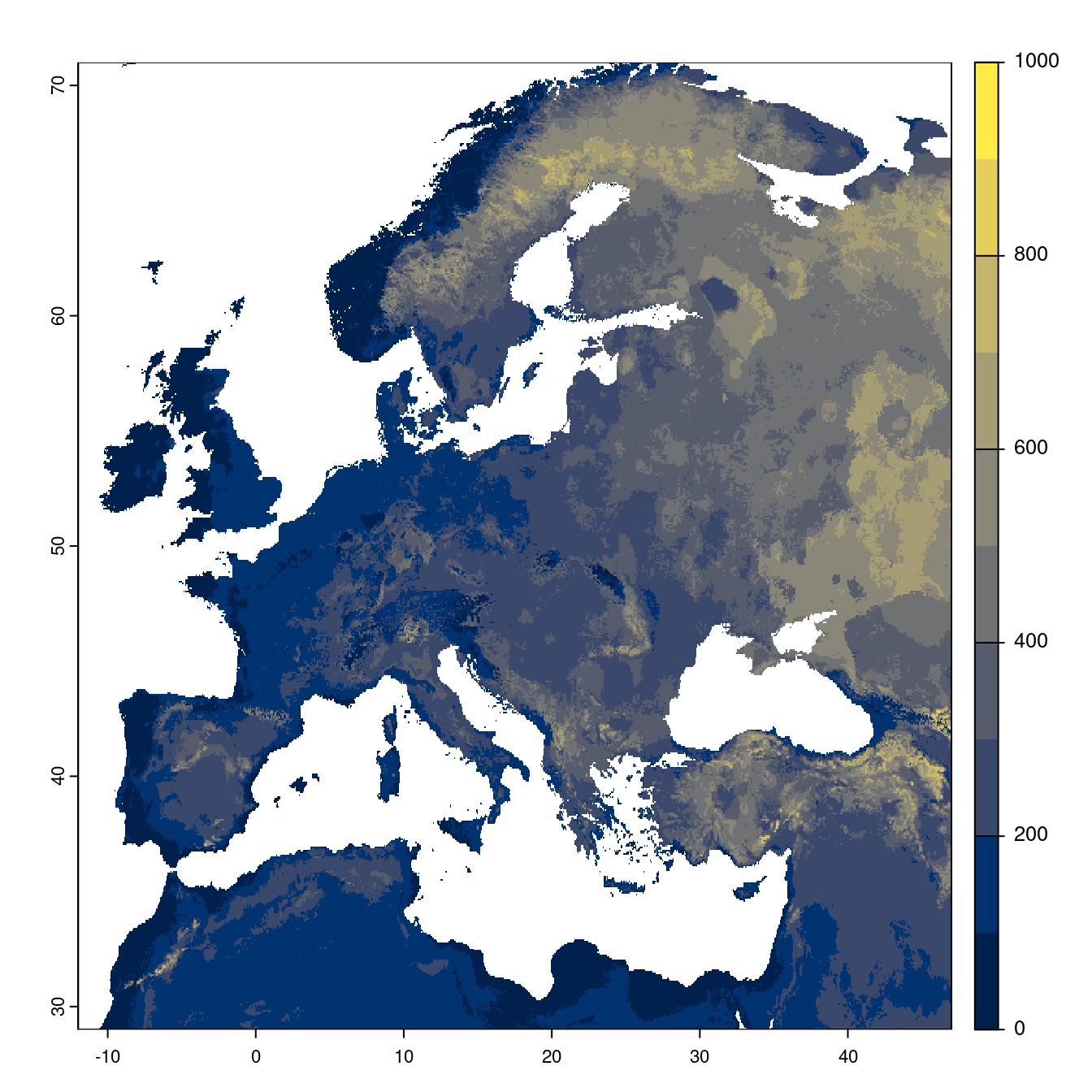 Projection des distributions potentielles futures jusqu'à l'horizon 2100 sous le scénario SSP5-8.5 (modèle d'ensemble).