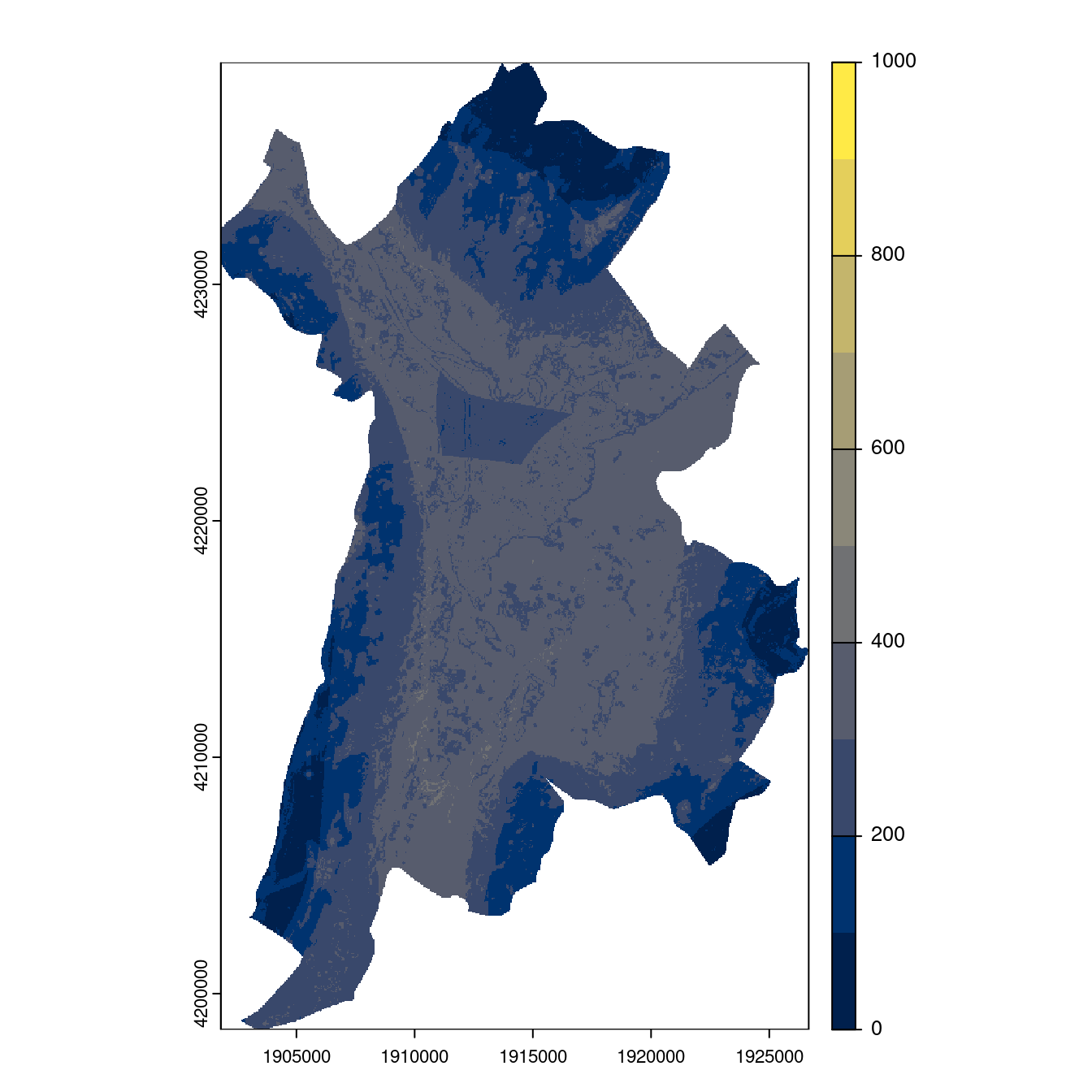 Projection des distributions potentielles contemporaine et futures jusqu'à l'horizon 2100 sous le scénario SSP5-8.5 (modèle d'ensemble, GCM IPSL).