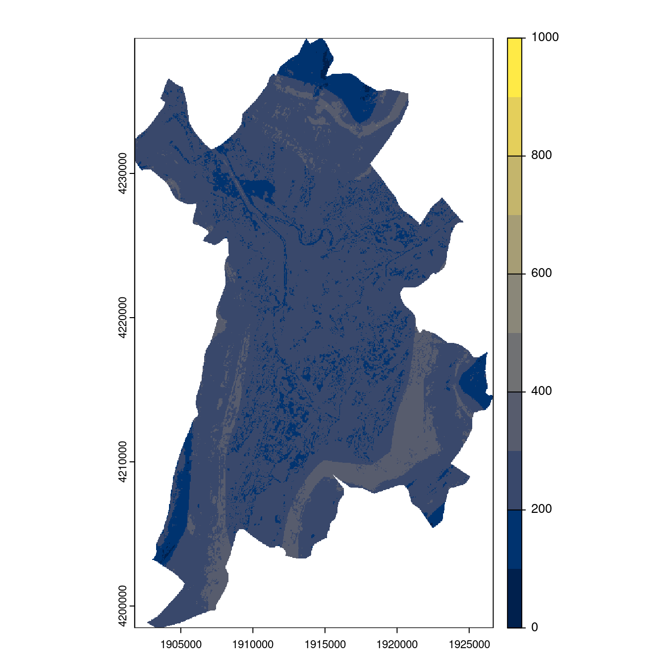 Projection des distributions potentielles contemporaine et futures jusqu'à l'horizon 2100 sous le scénario SSP5-8.5 (modèle d'ensemble, GCM IPSL).