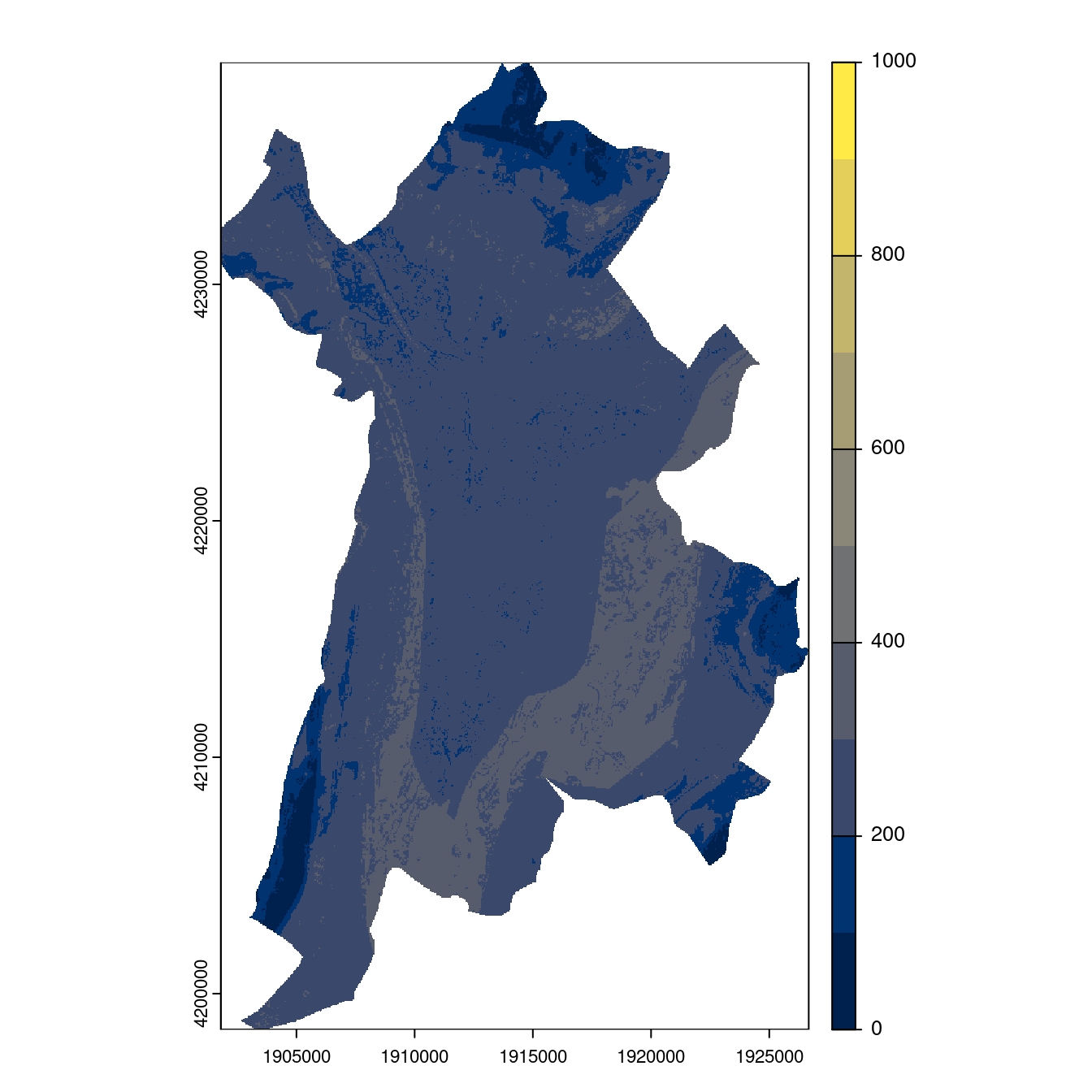Projection des distributions potentielles contemporaine et futures jusqu'à l'horizon 2100 sous le scénario SSP5-8.5 (modèle d'ensemble, GCM IPSL).