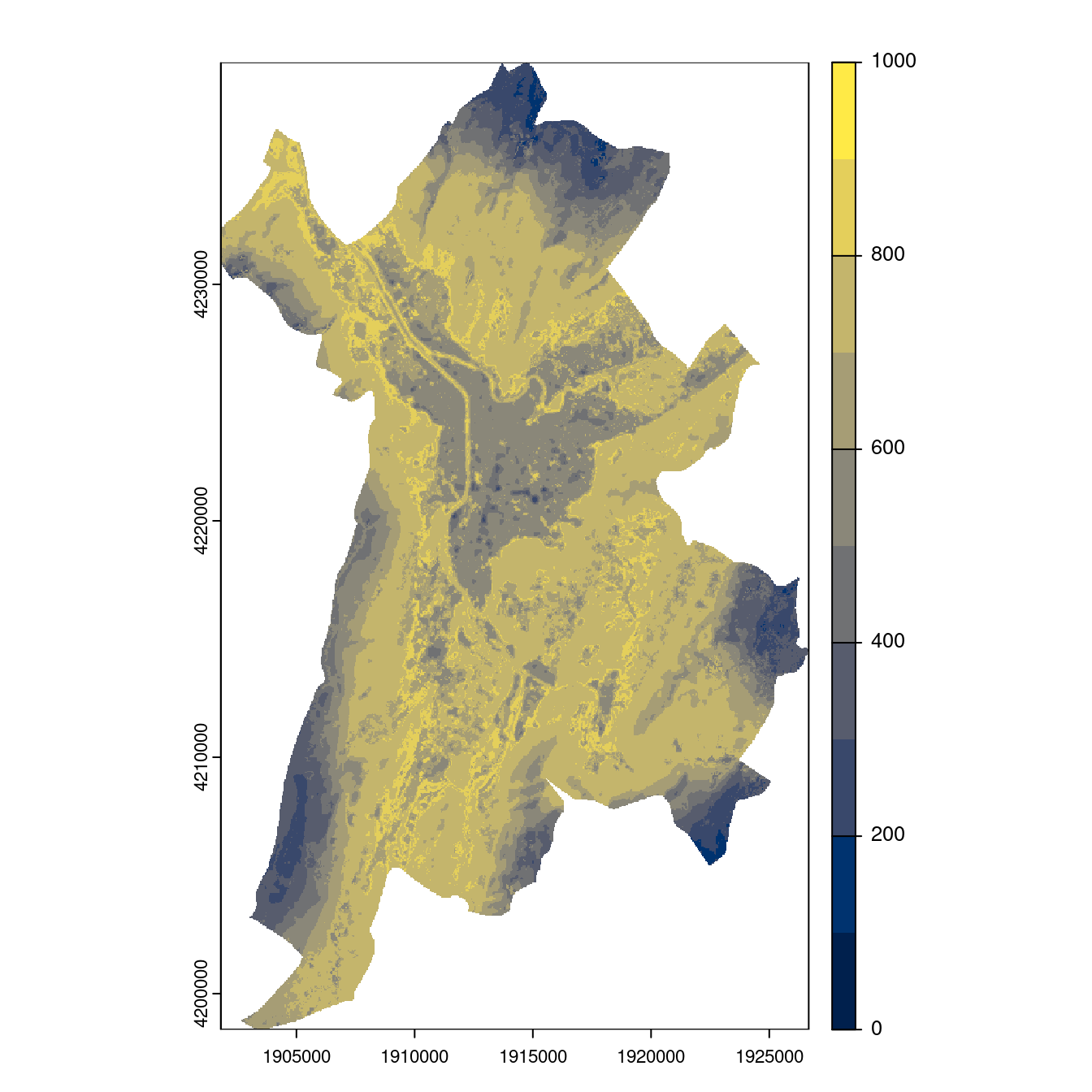 Projection des distributions potentielles contemporaine et futures jusqu'à l'horizon 2100 sous le scénario SSP5-8.5 (modèle d'ensemble, GCM IPSL).